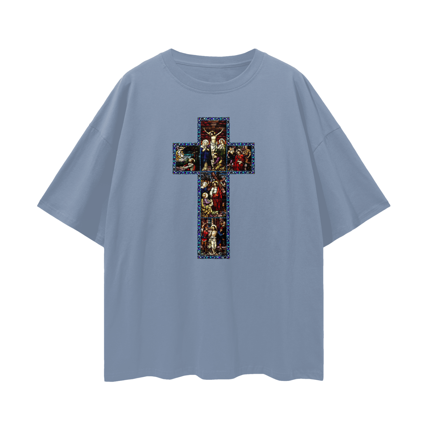 Religious Jesus Cathedral Glass Graphic Oversized T Shirt