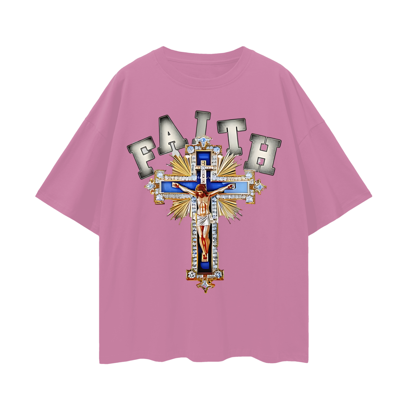 Religious Jesus Faith Cross Y2K Vintage Like Graphic Oversized T Shirt