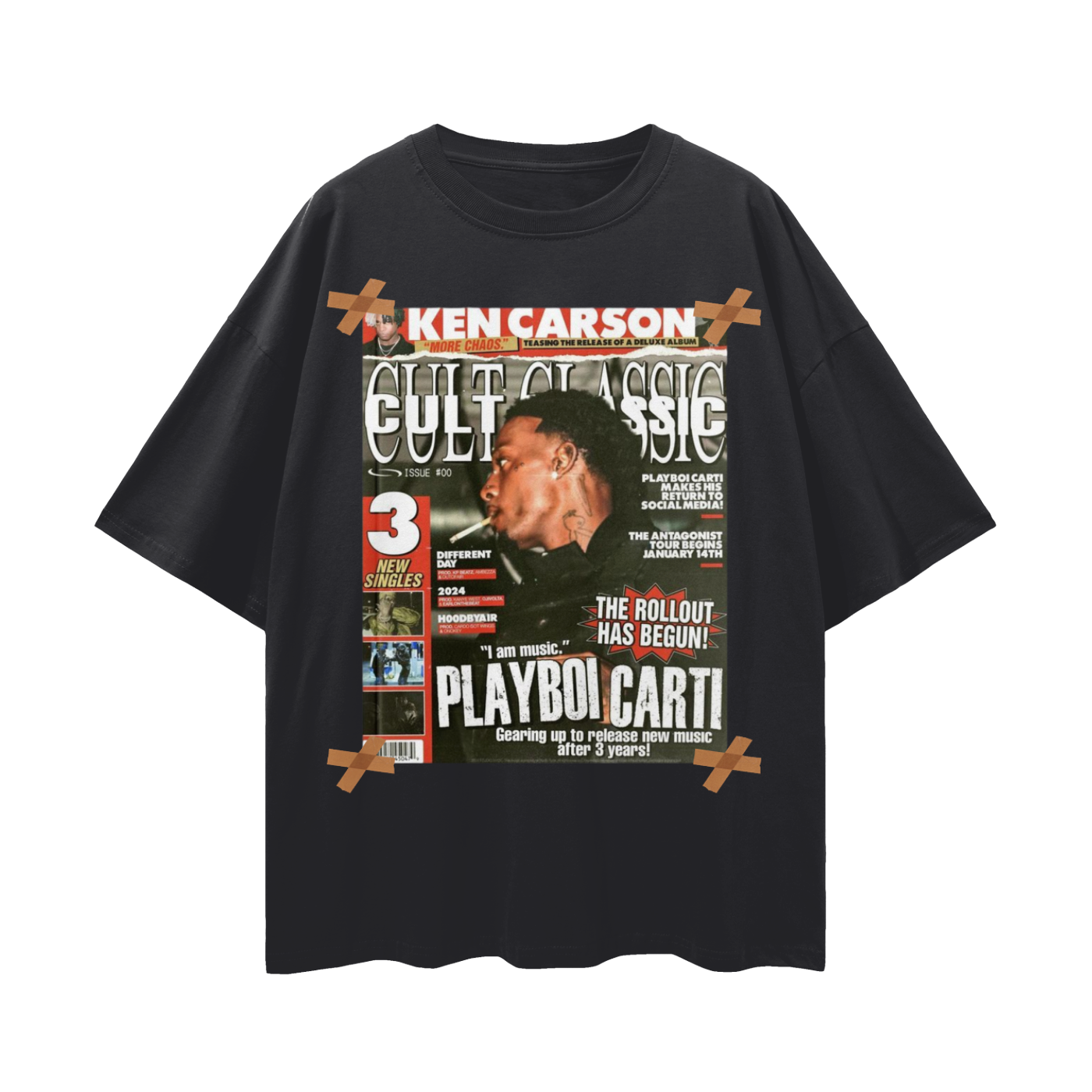 Playboi Carti x Ken Carson Magazine 90s Vintage Like Graphic Oversized T Shirt