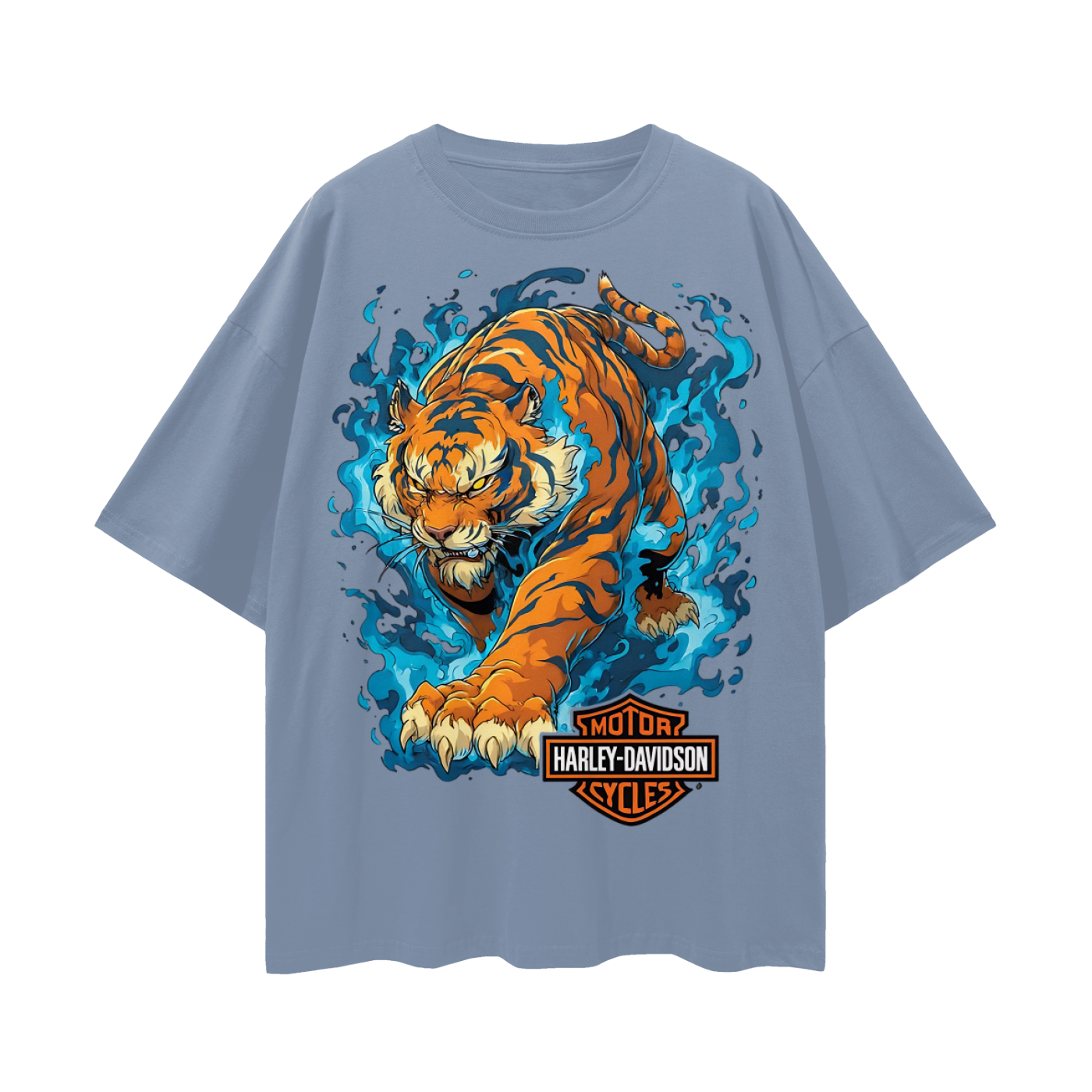 Vintage/Y2K Tiger With Flames Harley Oversized T Shirt