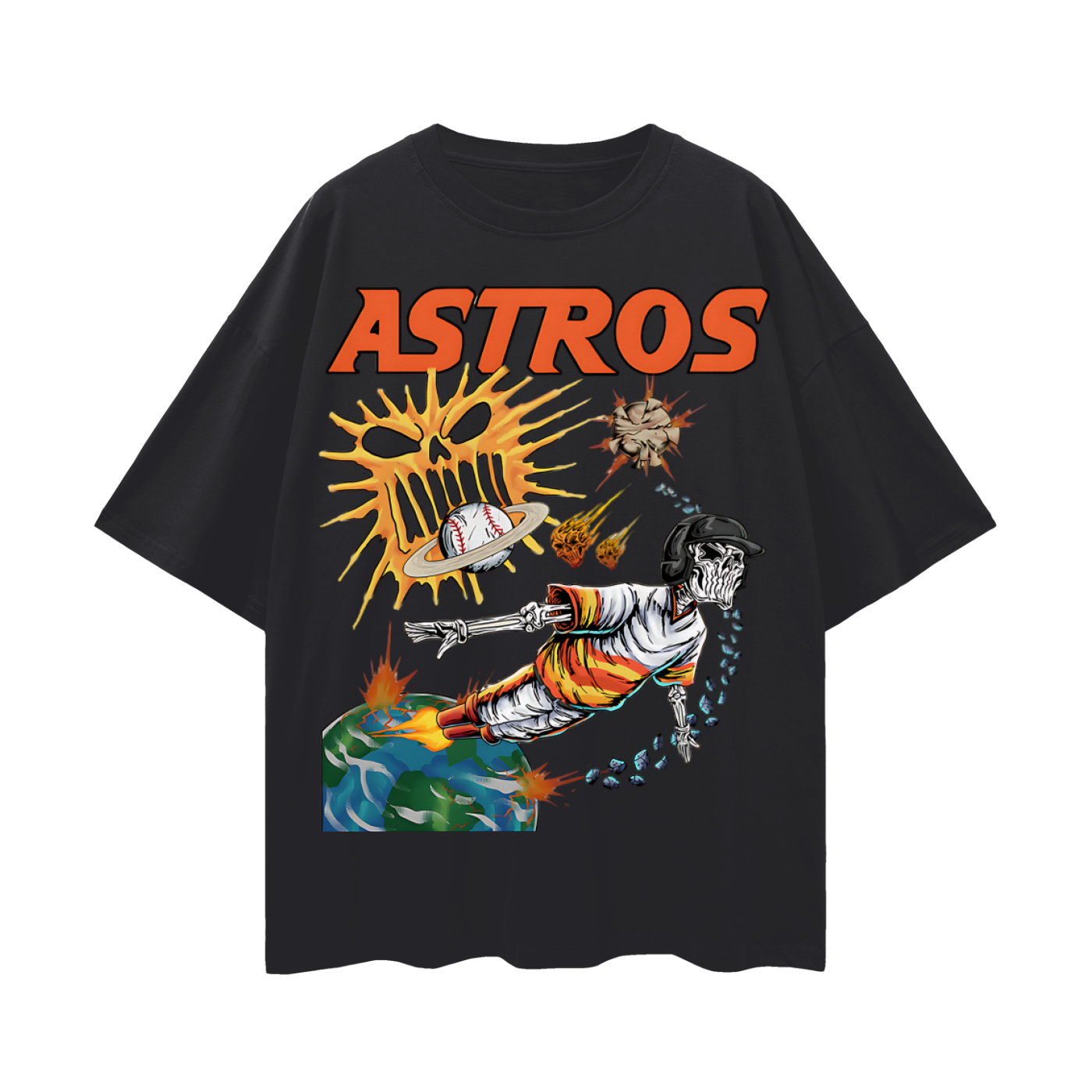 Houston Astros Skeleton Baseball MLB Graphic Oversized T Shirt