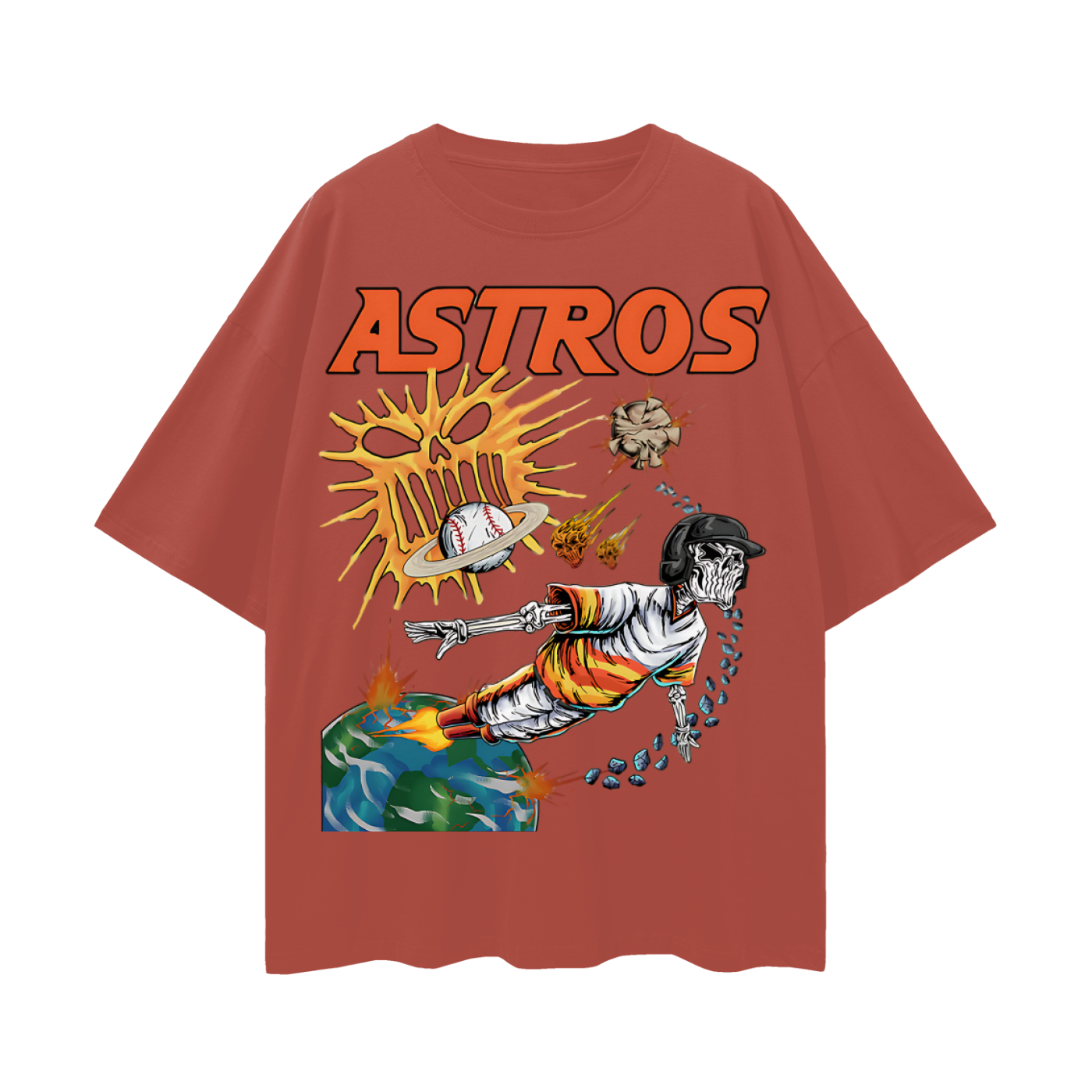 Houston Astros Skeleton Baseball MLB Graphic Oversized T Shirt