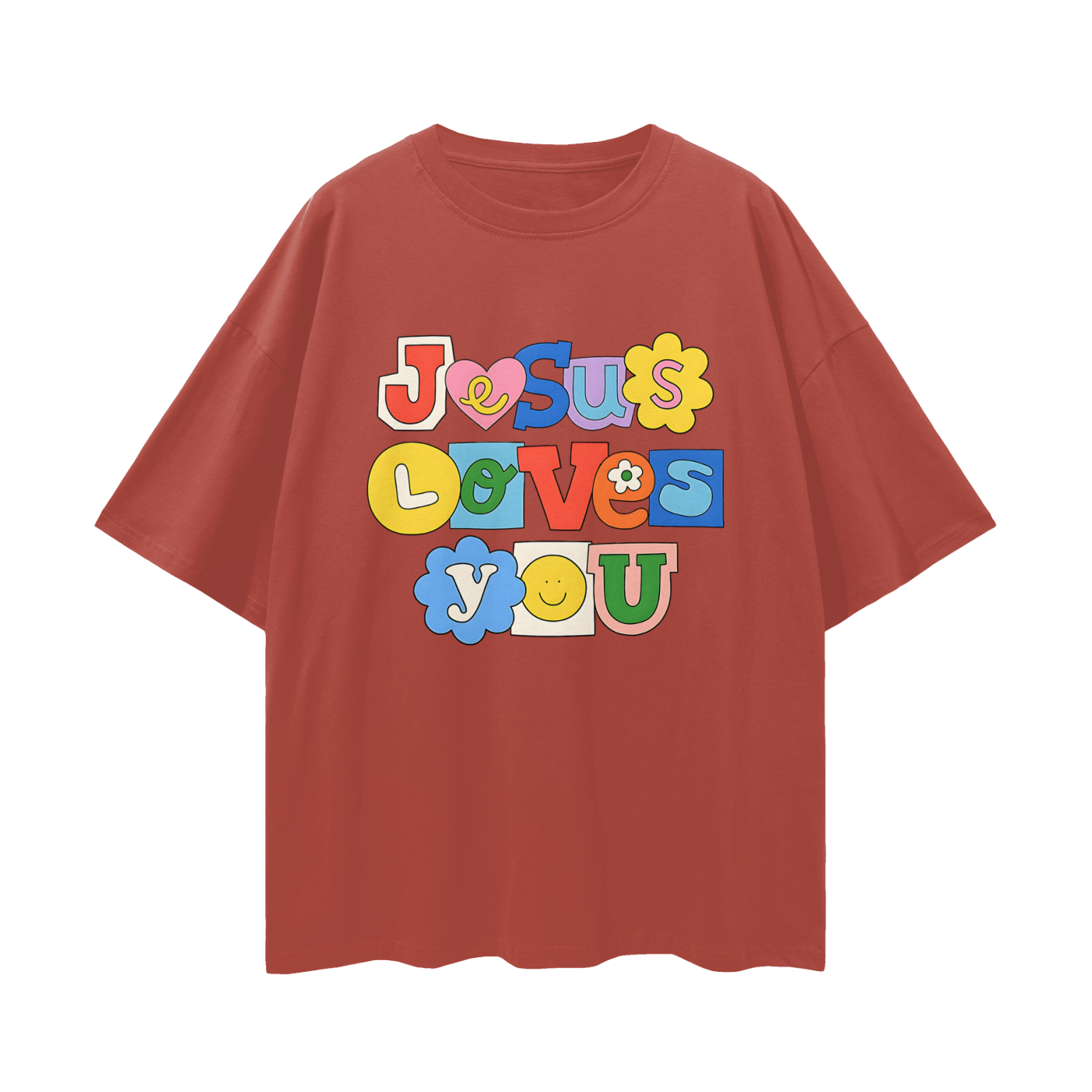 Religious Jesus Loves You Graphic Oversized T Shirt