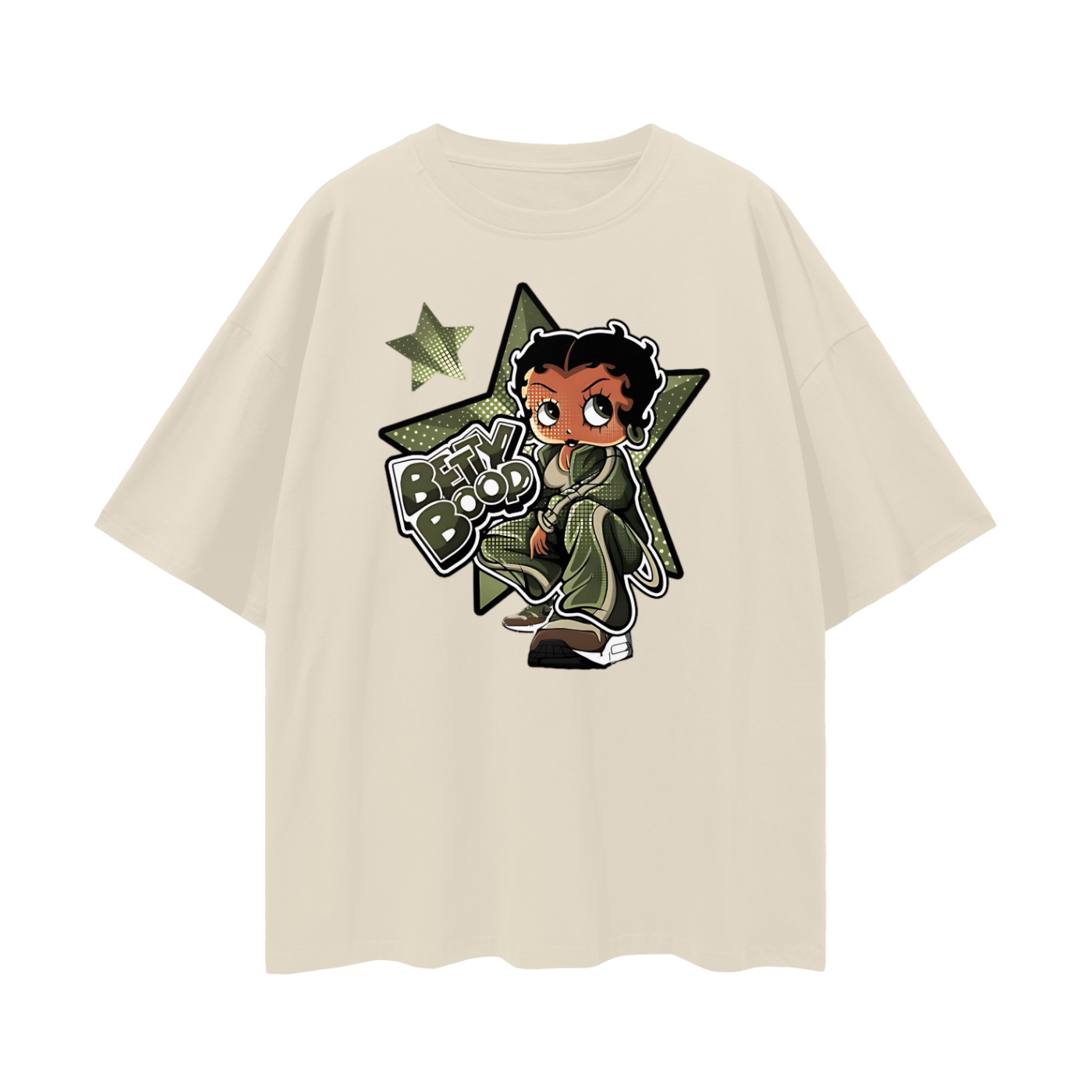 Vintage Like Betty Boop Camo Star Oversized T Shirt
