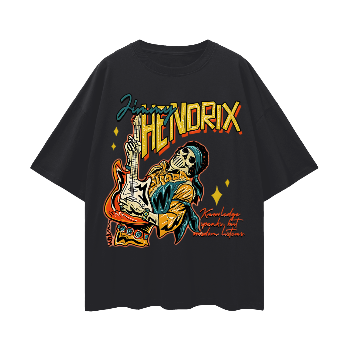 Vintage Like Jimmy Hendrix Skull Flame Graphic Oversized T Shirt