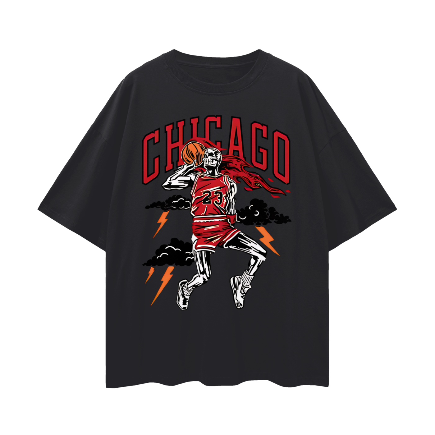Vintage Like Chicago Bulls Basketball Skeleton Graphic Oversized T Shirt