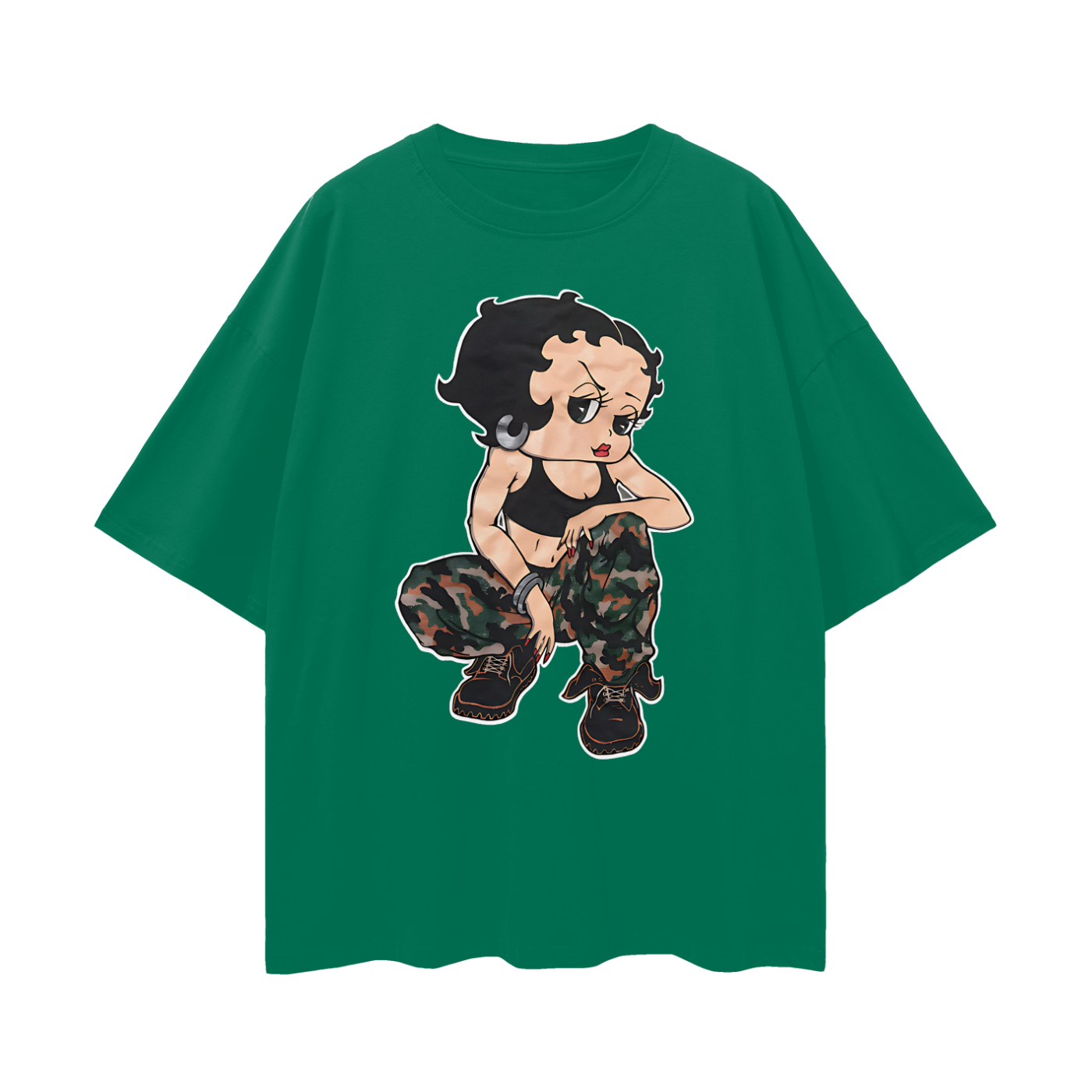 Vintage Like Betty Boop Soldier Camo Star Oversized T Shirt