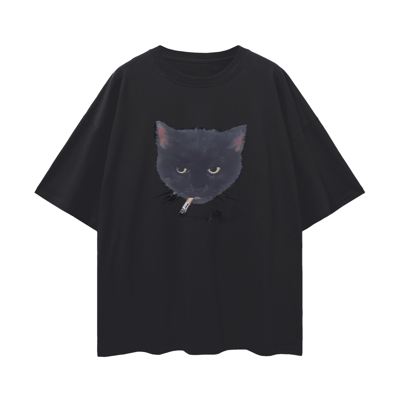 Funny Cat Smoking Cigarette Graphic Oversized T Shirt