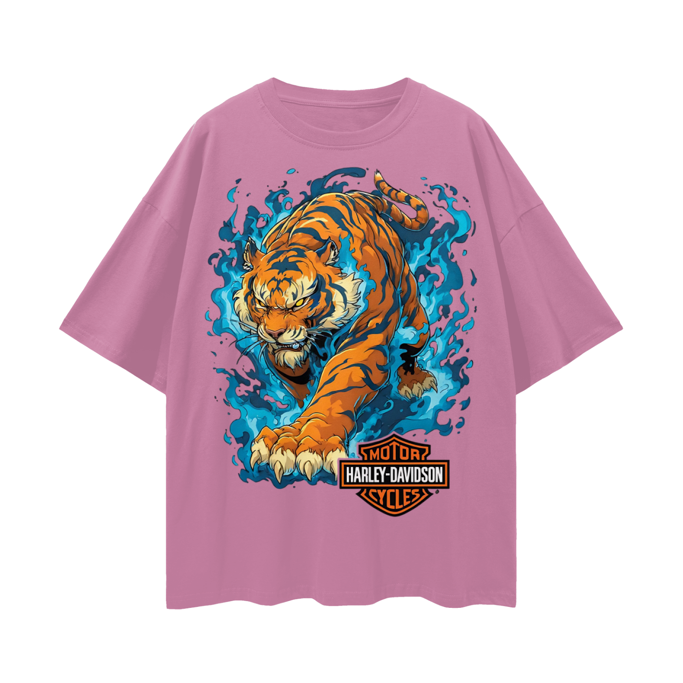 Vintage/Y2K Tiger With Flames Harley Oversized T Shirt