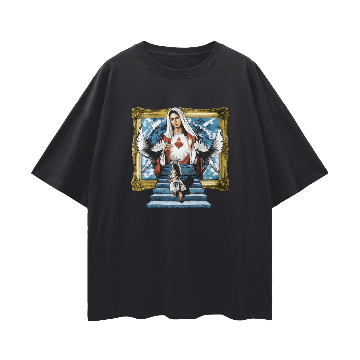 Religious Jesus Stairway To Heaven Graphic Oversized T Shirt