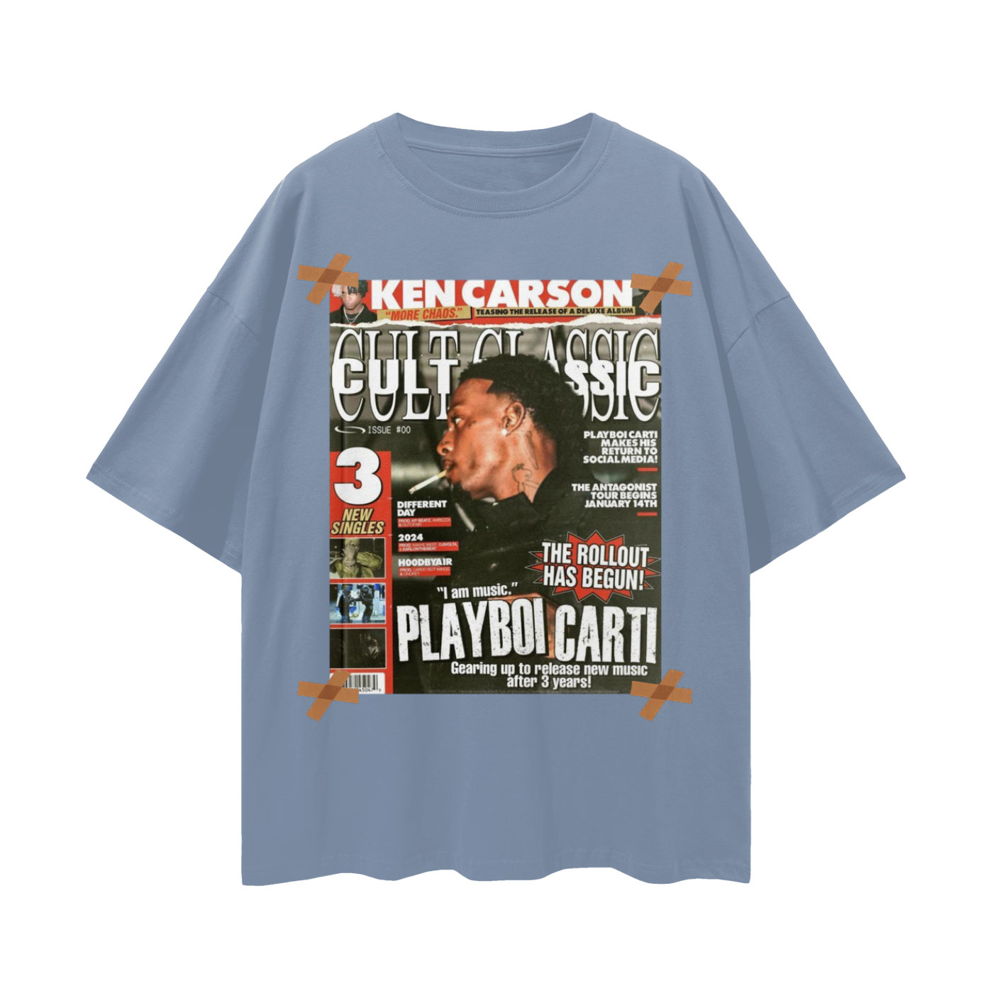 Playboi Carti x Ken Carson Magazine 90s Vintage Like Graphic Oversized T Shirt