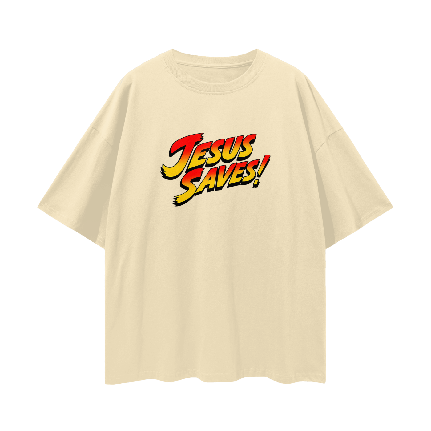 Religious Jesus Saves Street Fighter Like Graphic Oversized T Shirt