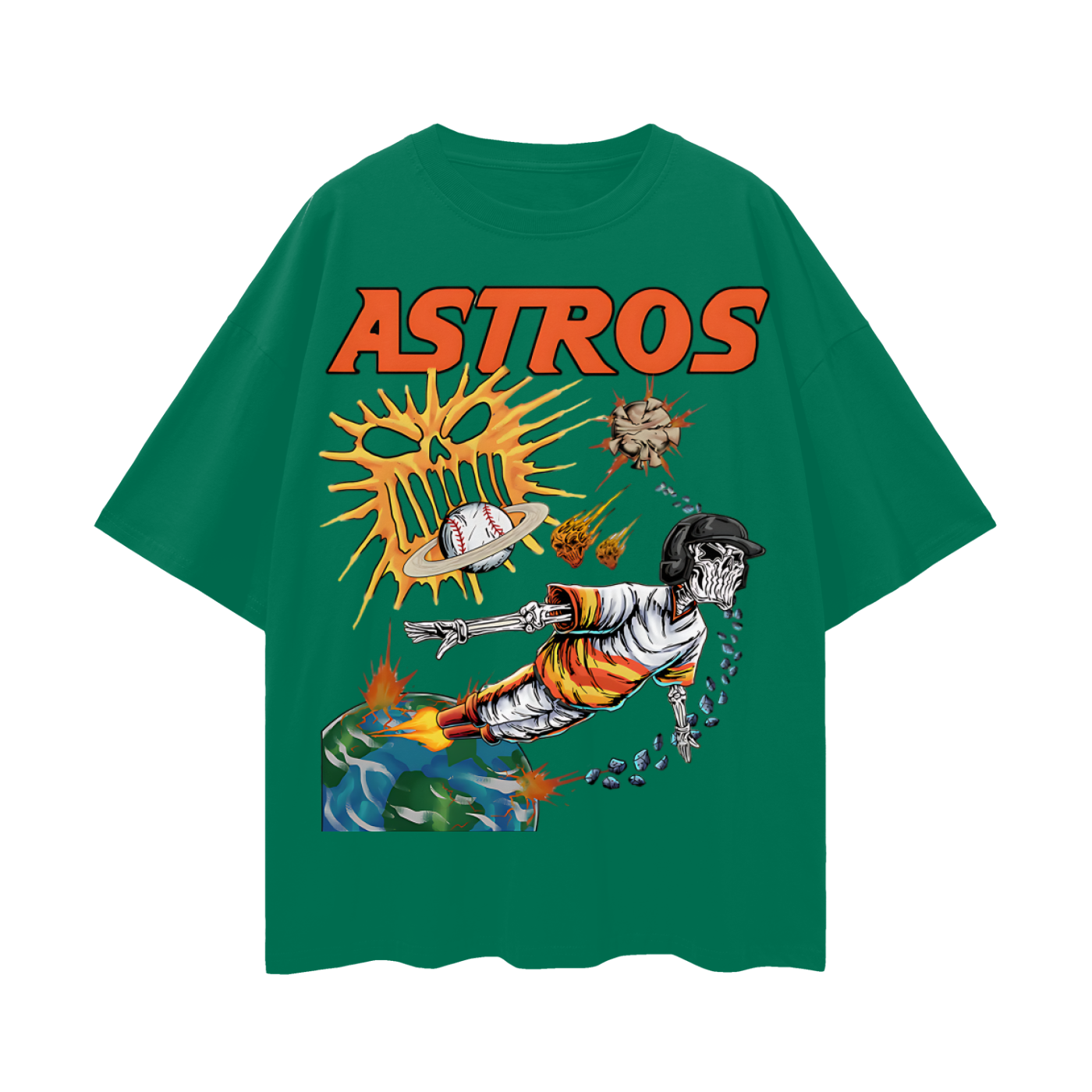 Houston Astros Skeleton Baseball MLB Graphic Oversized T Shirt