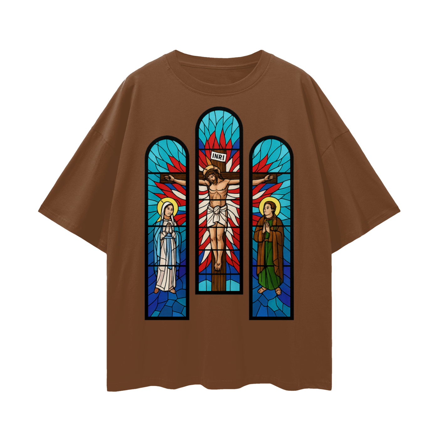 Religious Jesus Cathedral Glass Graphic Oversized T Shirt