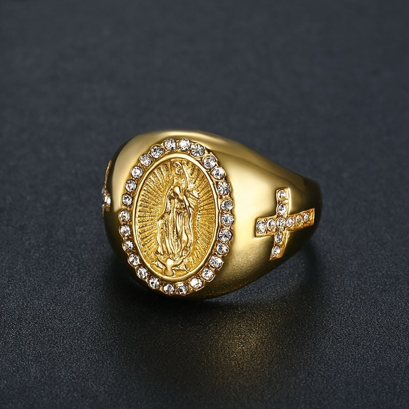 Virgin Mary Gold Rhinestone Ring