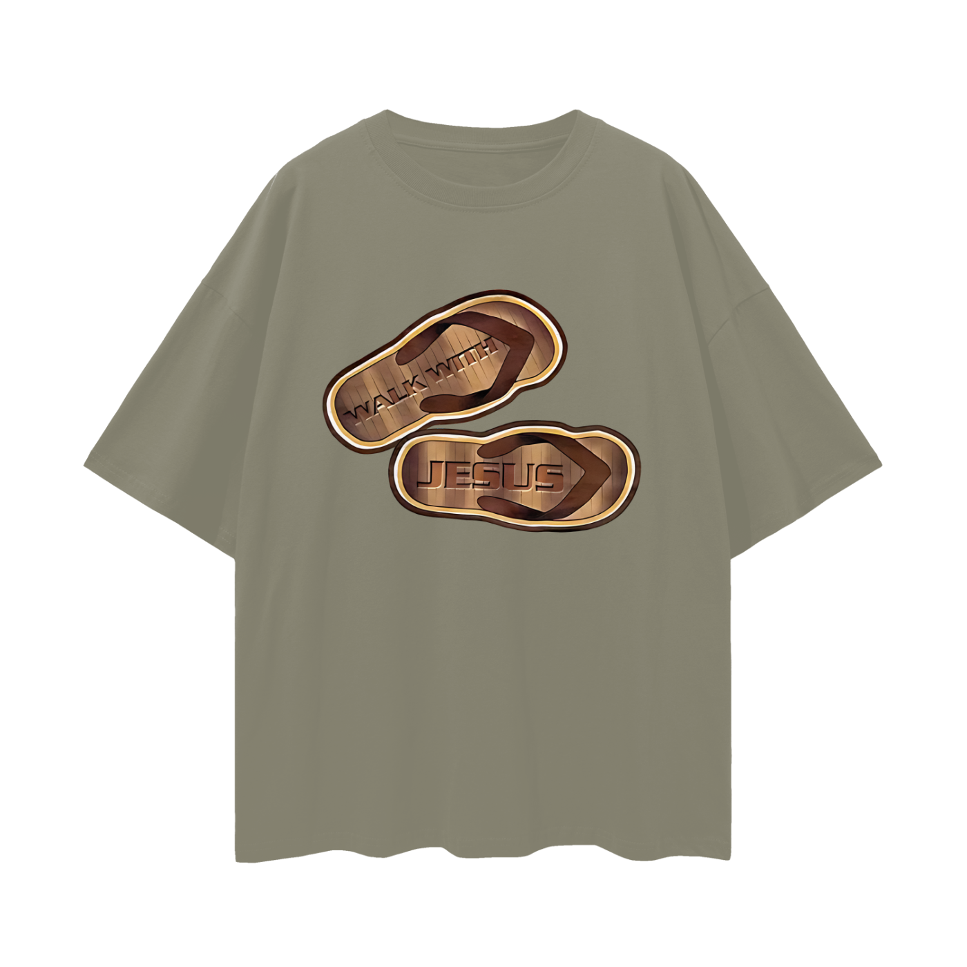 Religious Jesus Walk With Me Sandals Graphic Oversized T Shirt
