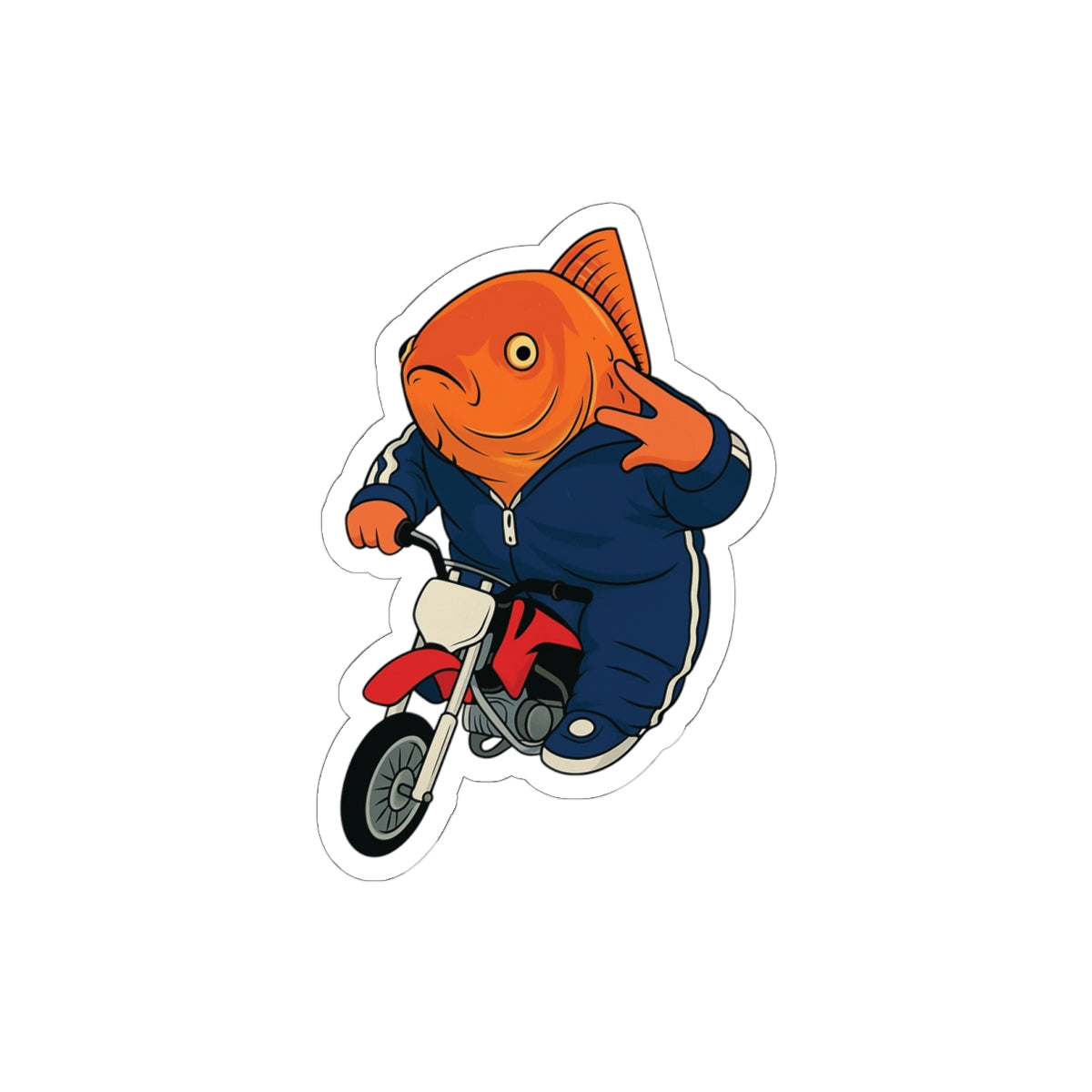 Funny Fish On Dirt Bike Sticker