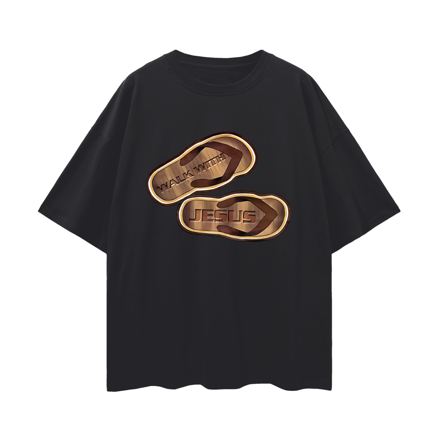 Religious Jesus Walk With Me Sandals Graphic Oversized T Shirt