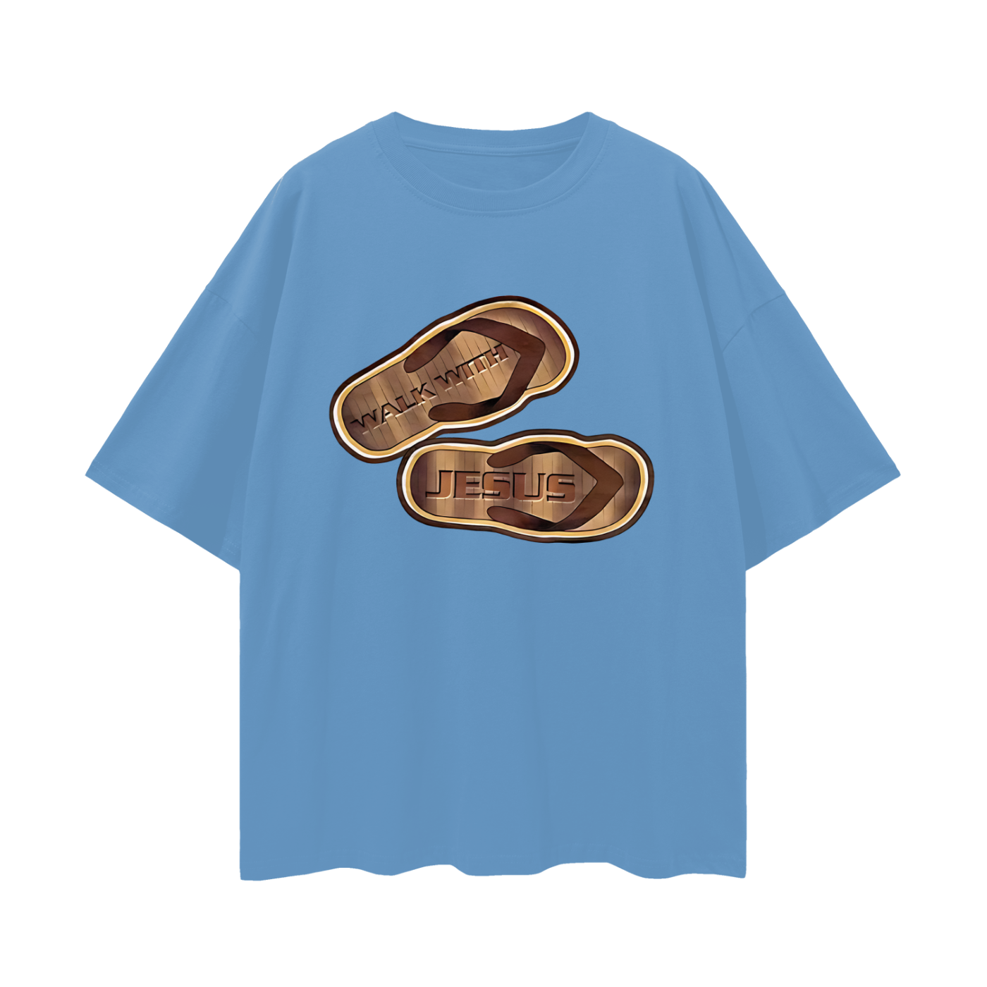 Religious Jesus Walk With Me Sandals Graphic Oversized T Shirt