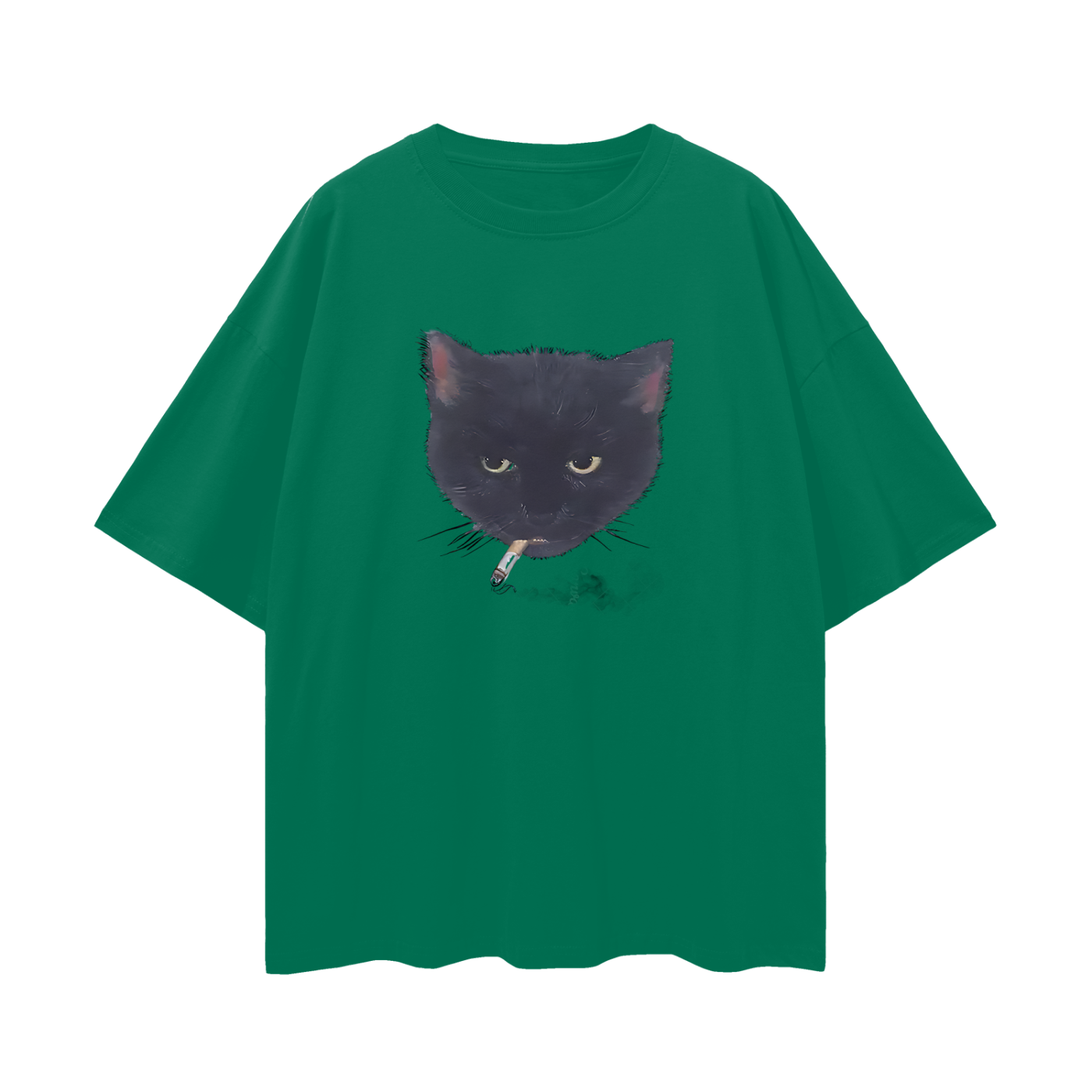 Funny Cat Smoking Cigarette Graphic Oversized T Shirt