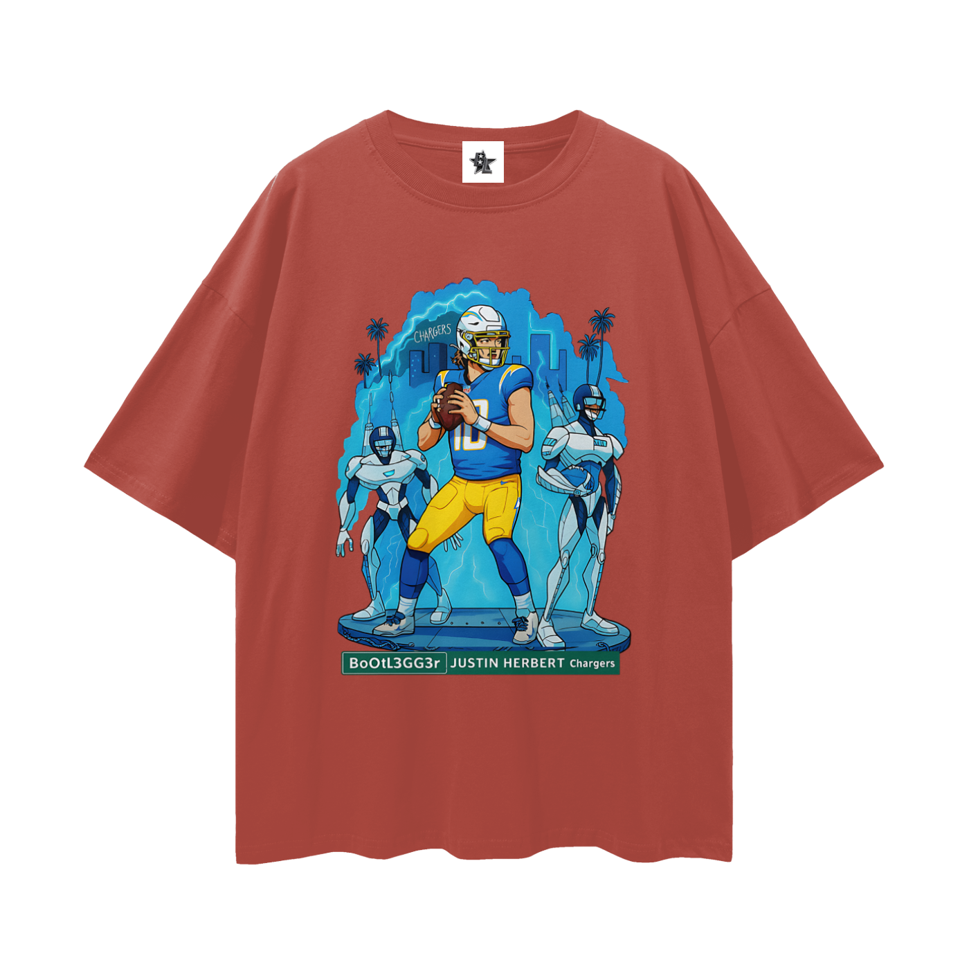 Vintage/Y2K Chargers Justin Herbert Downtown Bootlegger Oversized T Shirt