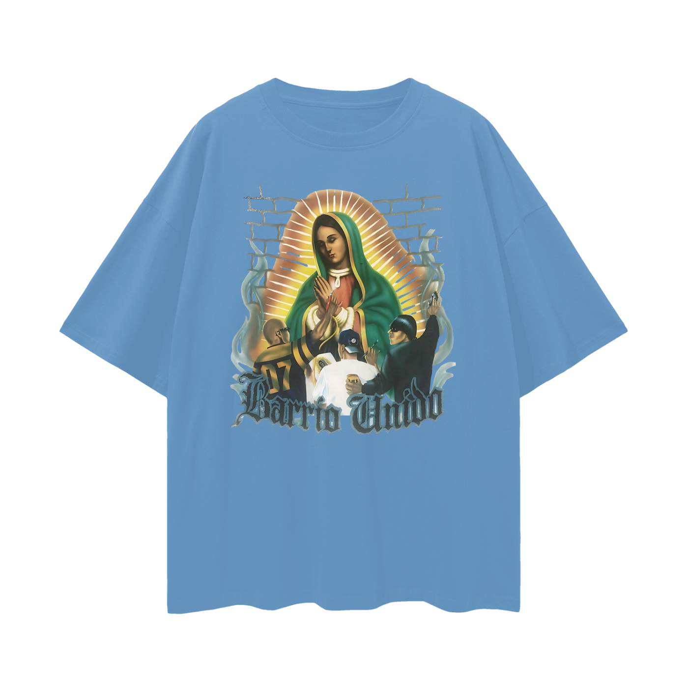 Vintage Like Barrio United Graffiti Virgen De Guadalupe Oversized T Shirt