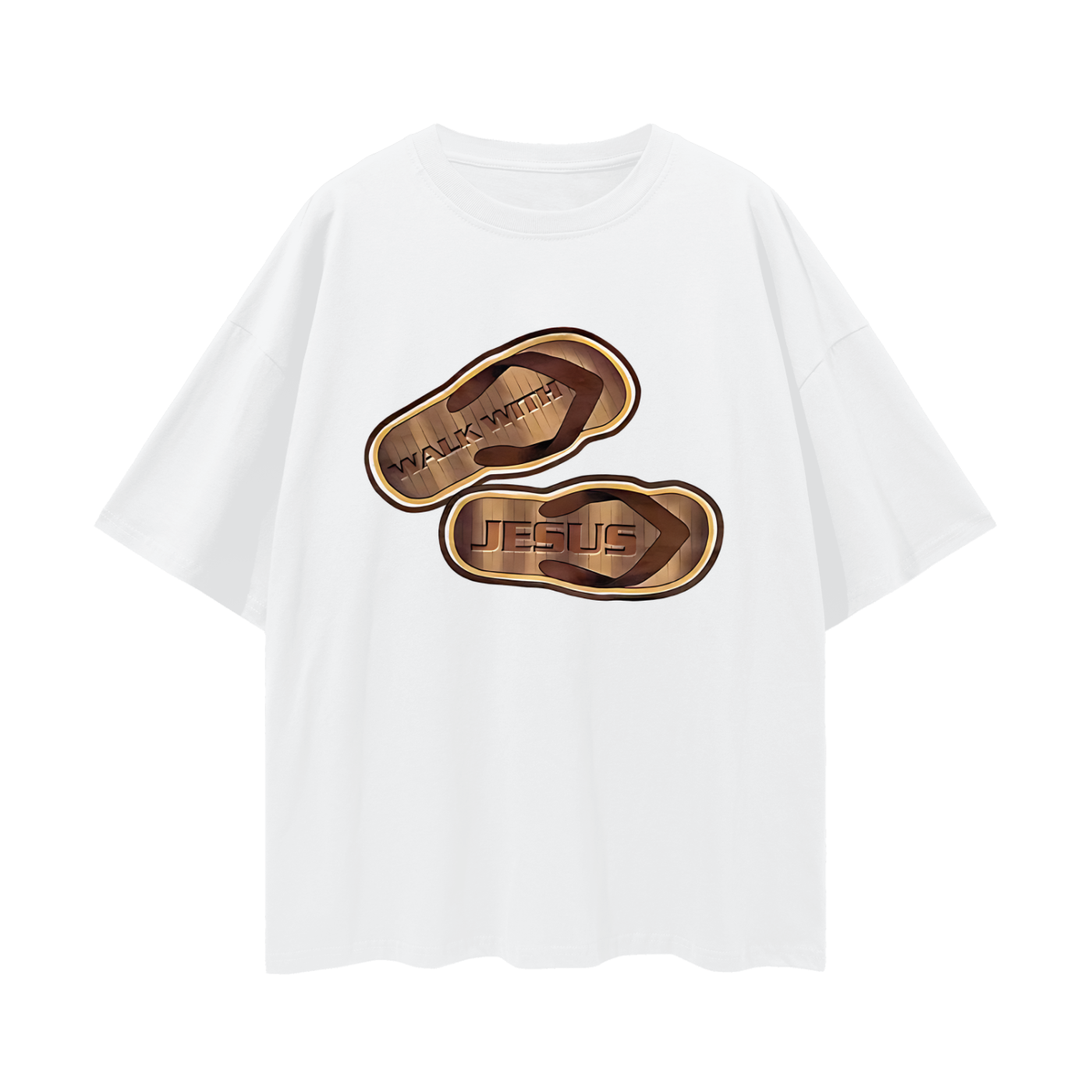 Religious Jesus Walk With Me Sandals Graphic Oversized T Shirt