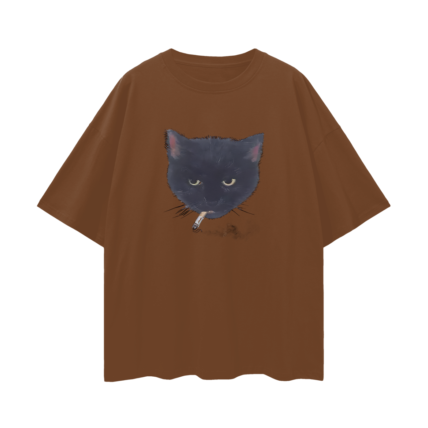 Funny Cat Smoking Cigarette Graphic Oversized T Shirt