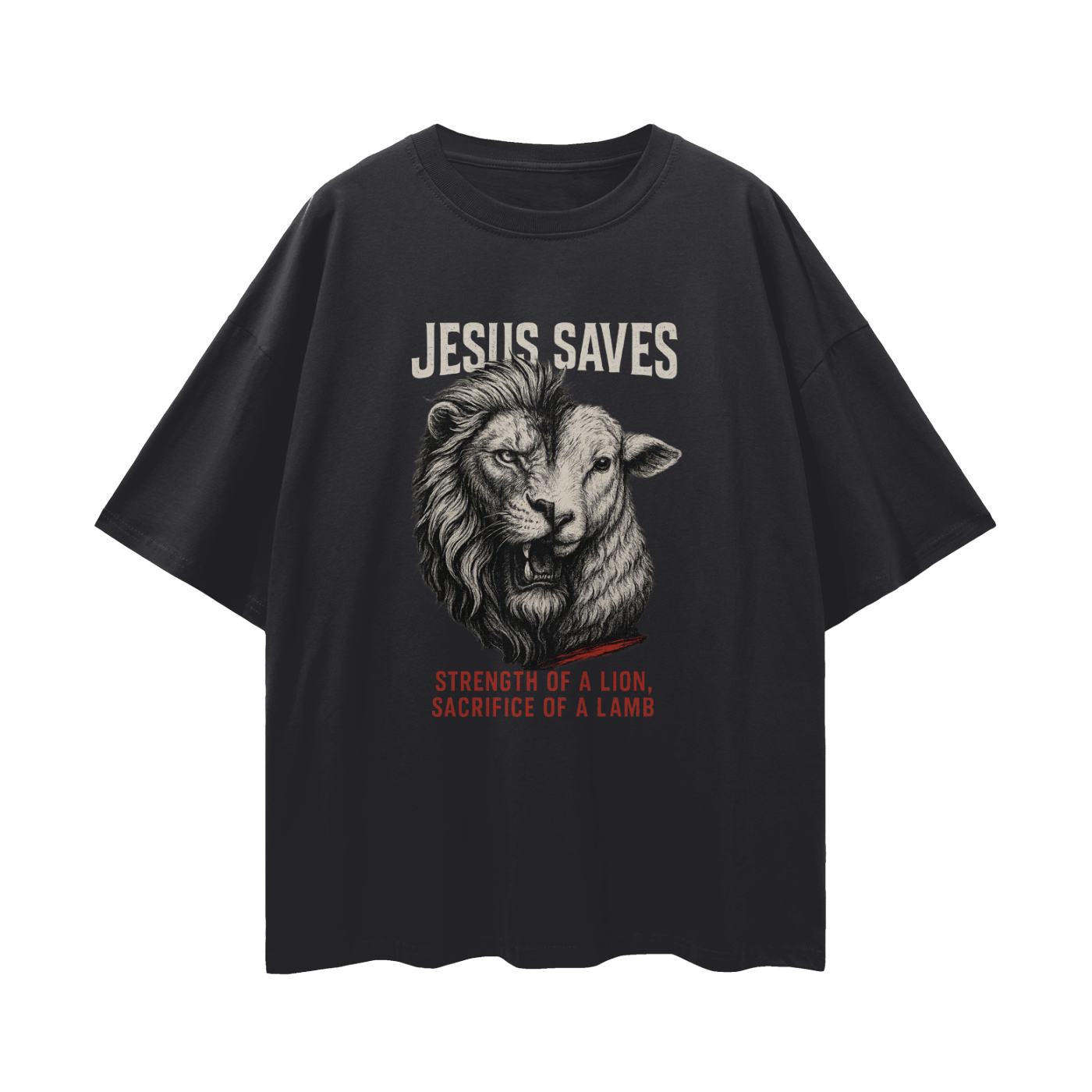 Religious "Jesus Saves – The Lion & The Lamb" Graphic Oversized T Shirt