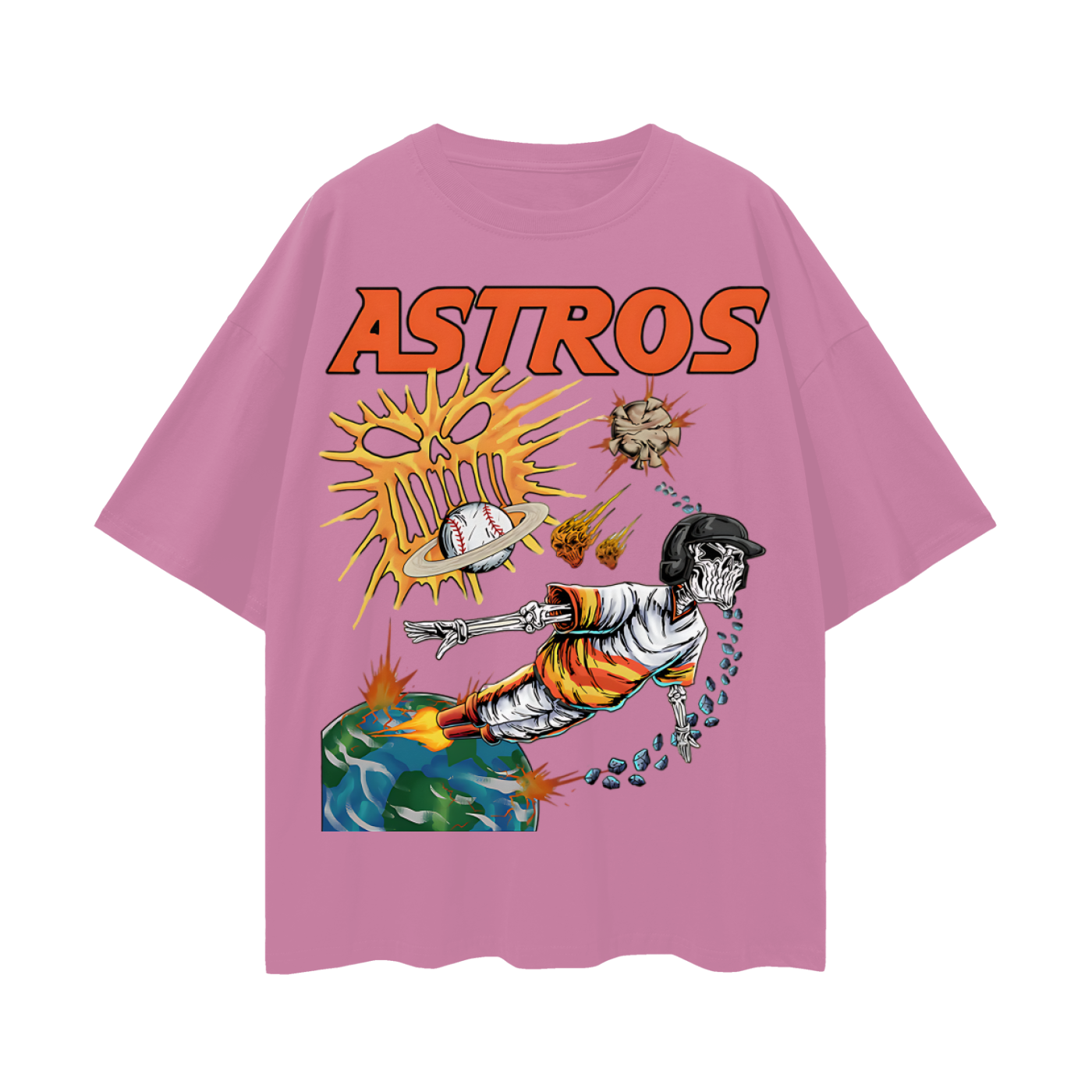 Houston Astros Skeleton Baseball MLB Graphic Oversized T Shirt