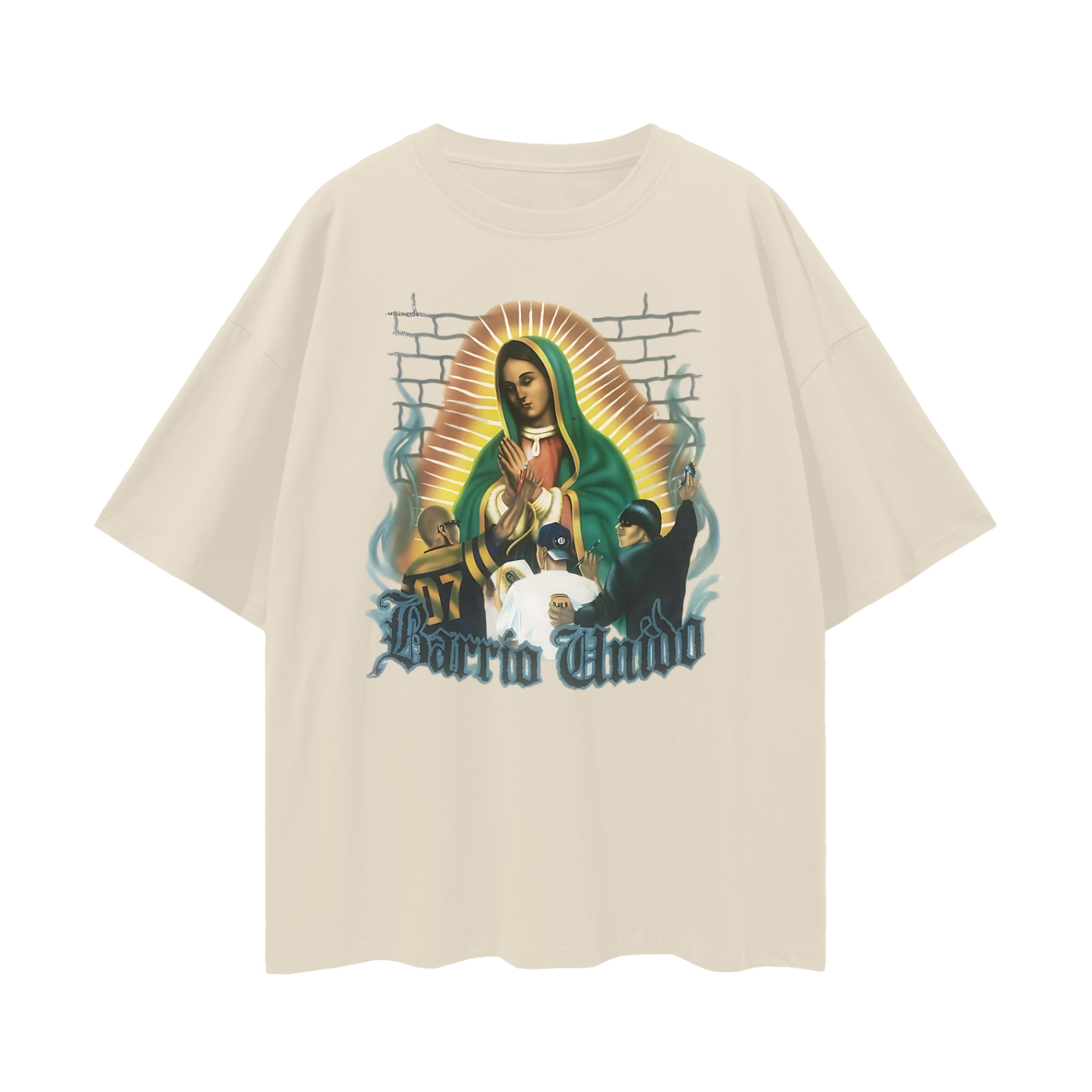 Vintage Like Barrio United Graffiti Virgen De Guadalupe Oversized T Shirt