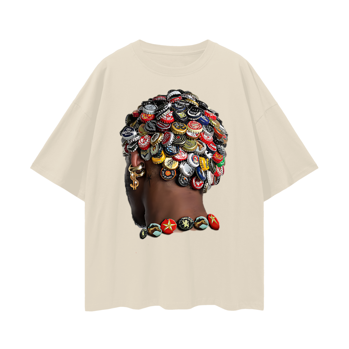 Vintage Like Bottle Cap Head Y2K Graphic Oversized T Shirt