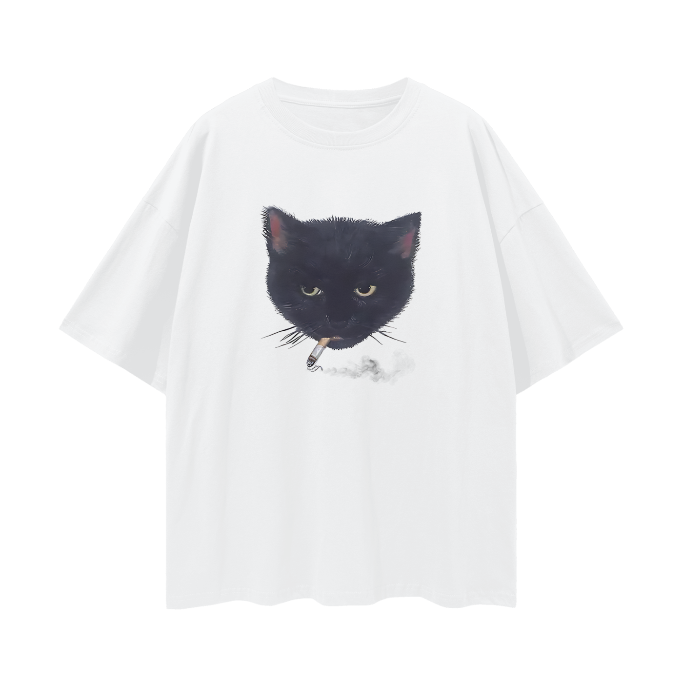 Funny Cat Smoking Cigarette Graphic Oversized T Shirt