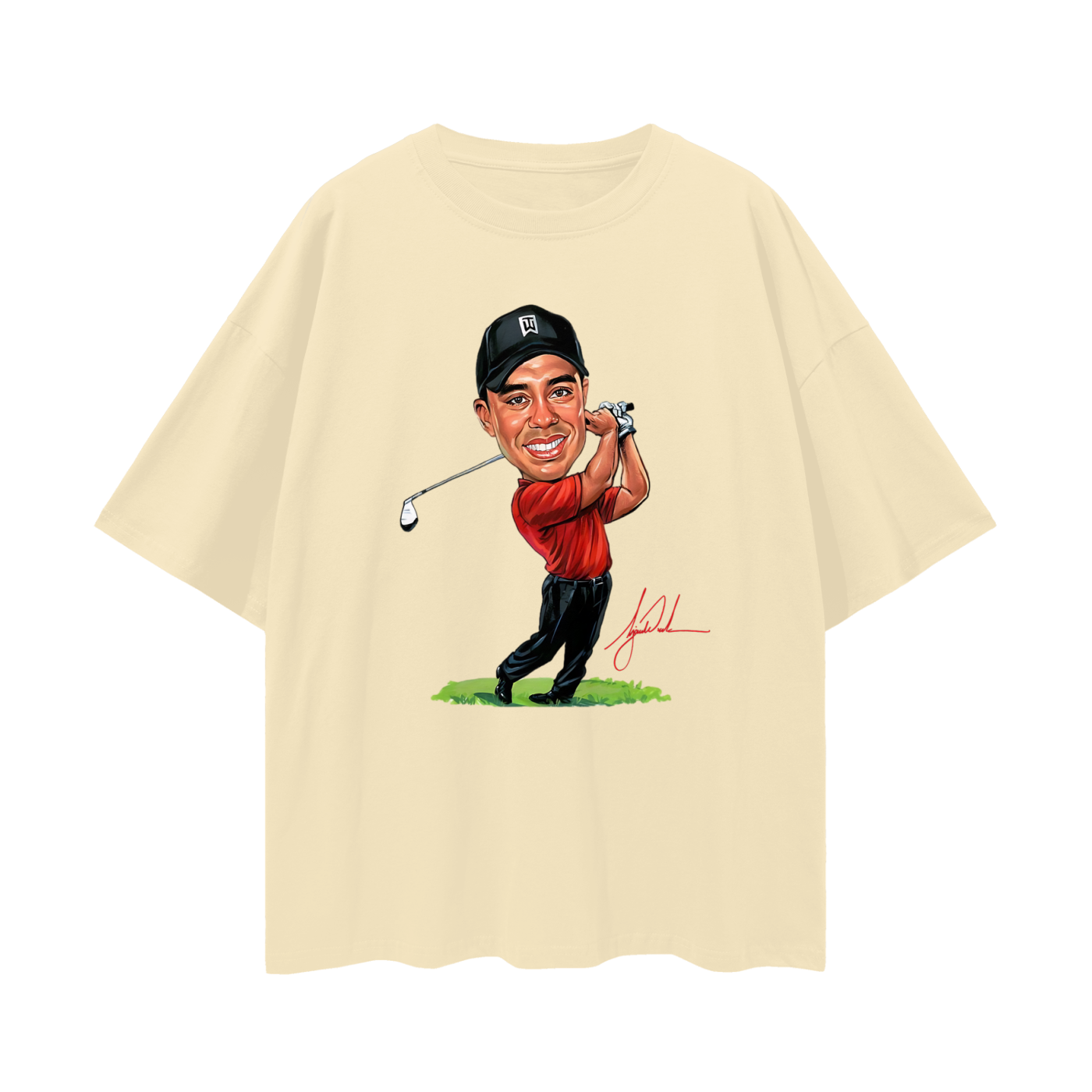 Vintage Like Tiger Wood Cartoon Graphic Oversized T Shirt