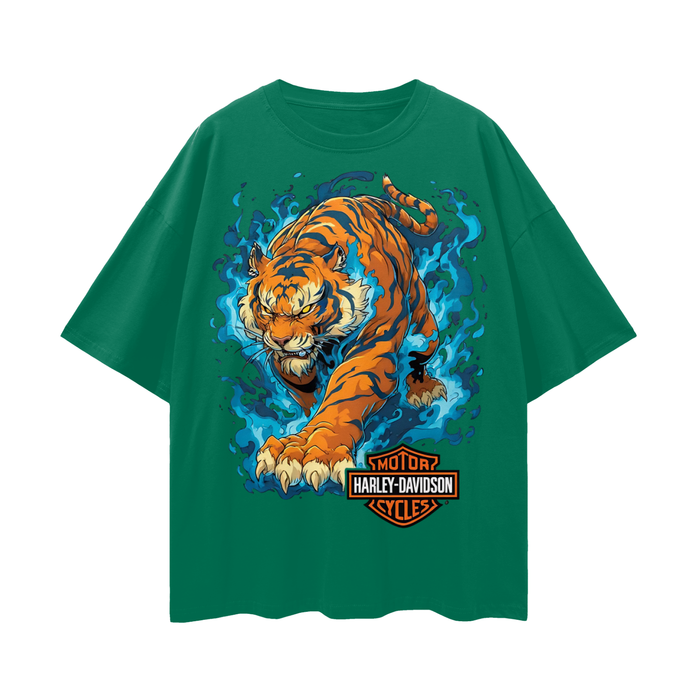 Vintage/Y2K Tiger With Flames Harley Oversized T Shirt