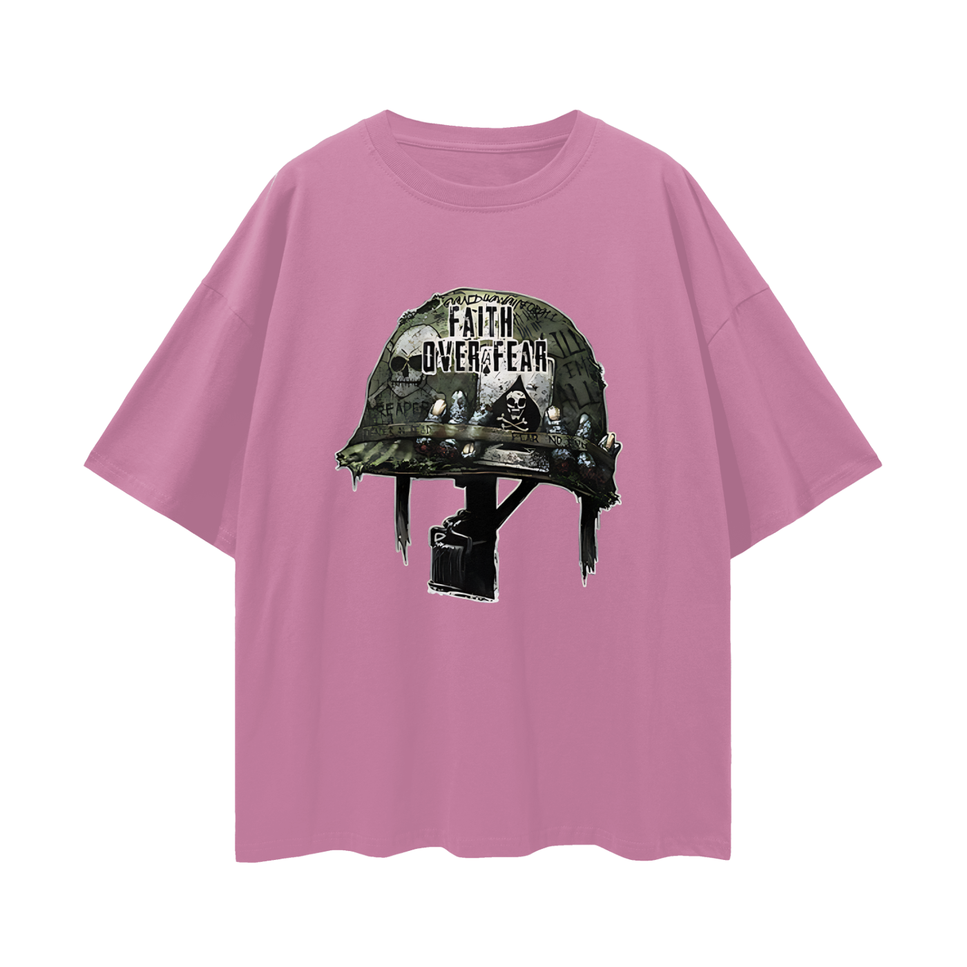 Religious Faith Over Fear Helmet Graphic Oversized T Shirt