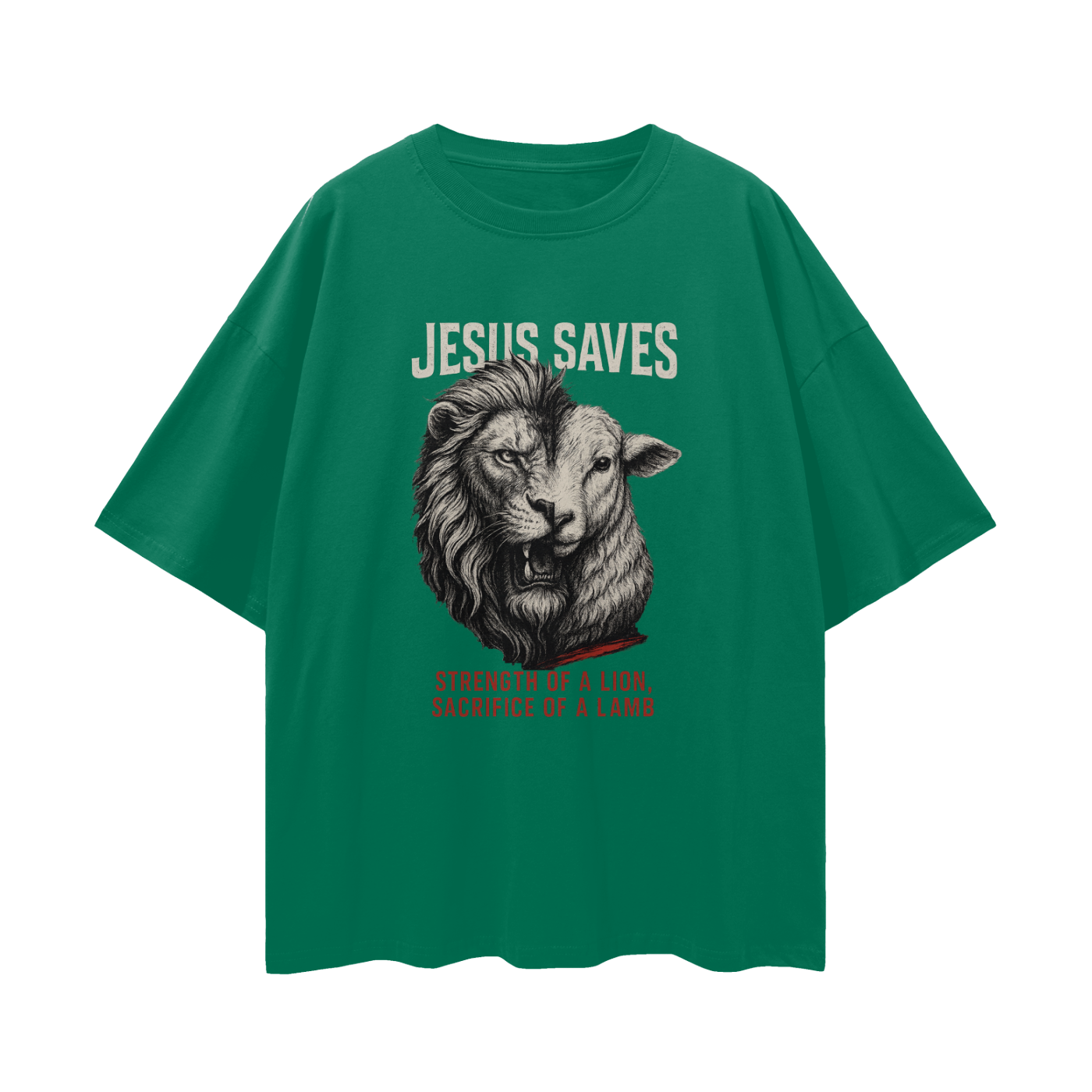 Religious "Jesus Saves – The Lion & The Lamb" Graphic Oversized T Shirt