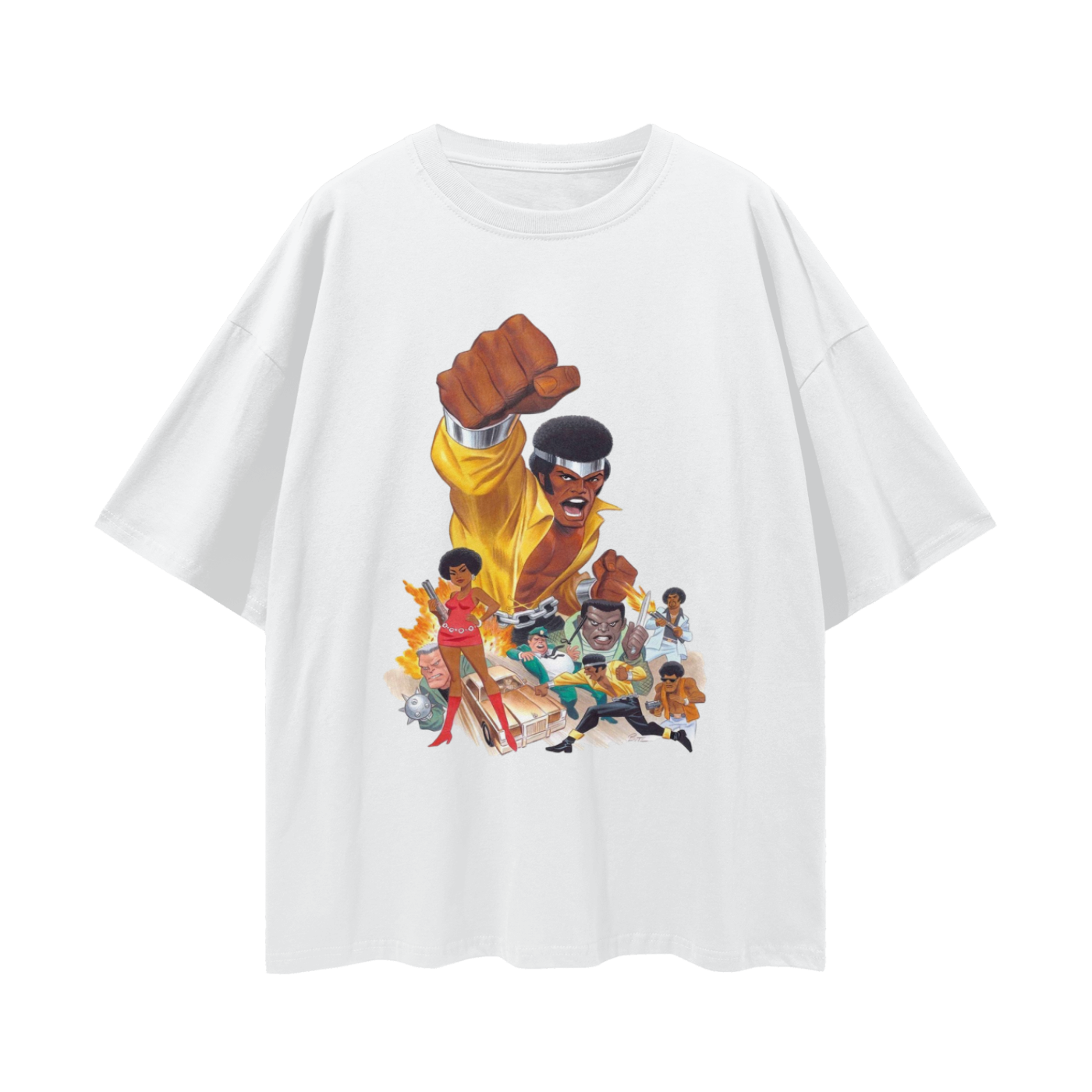Bruce Timm’s Power Man 90s Vintage Like Graphic Oversized T Shirt