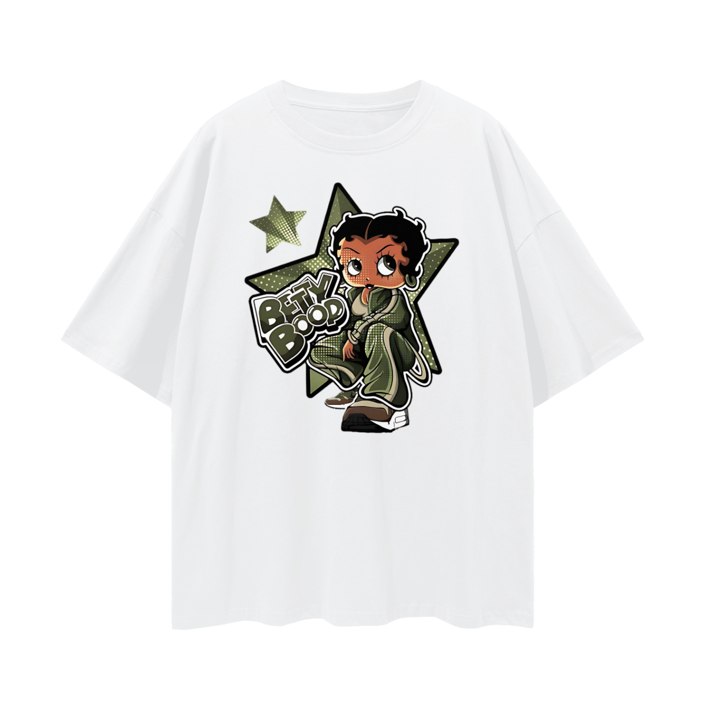 Vintage Like Betty Boop Camo Star Oversized T Shirt