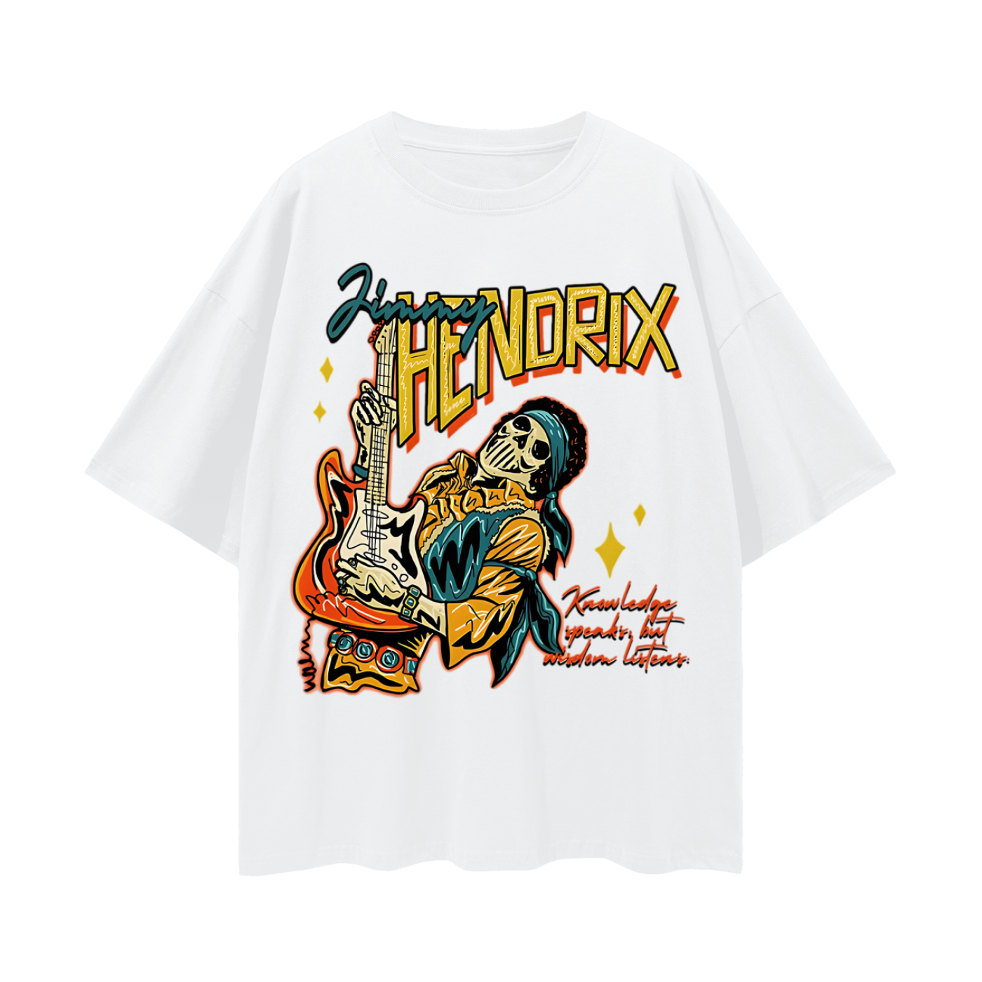 Vintage Like Jimmy Hendrix Skull Flame Graphic Oversized T Shirt