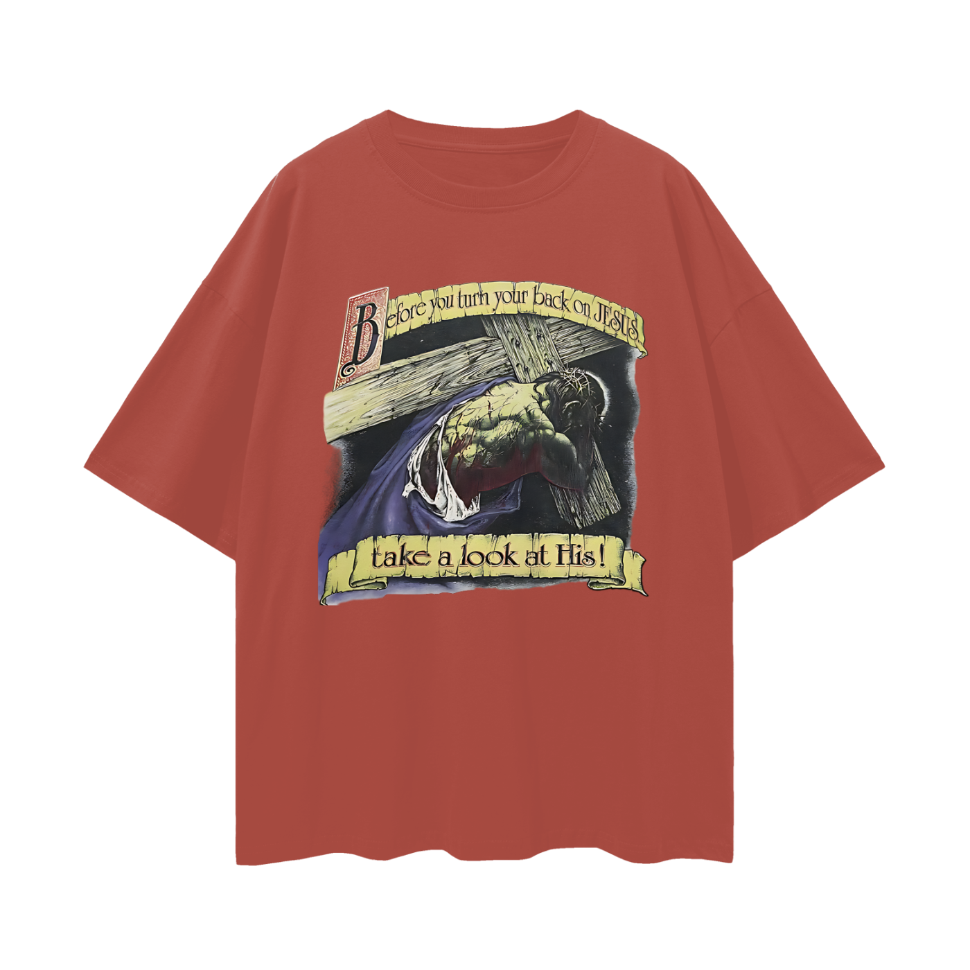 Religious Jesus Vintage Like Graphic Oversized T Shirt
