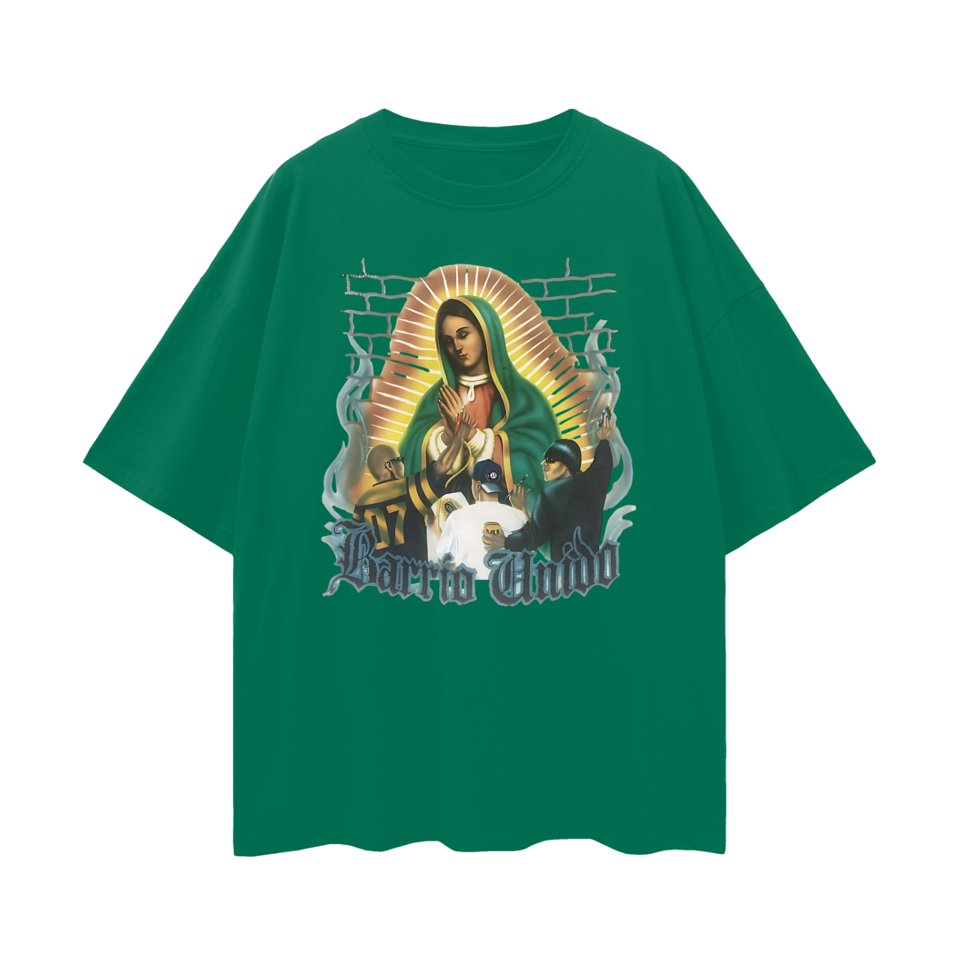 Vintage Like Barrio United Graffiti Virgen De Guadalupe Oversized T Shirt