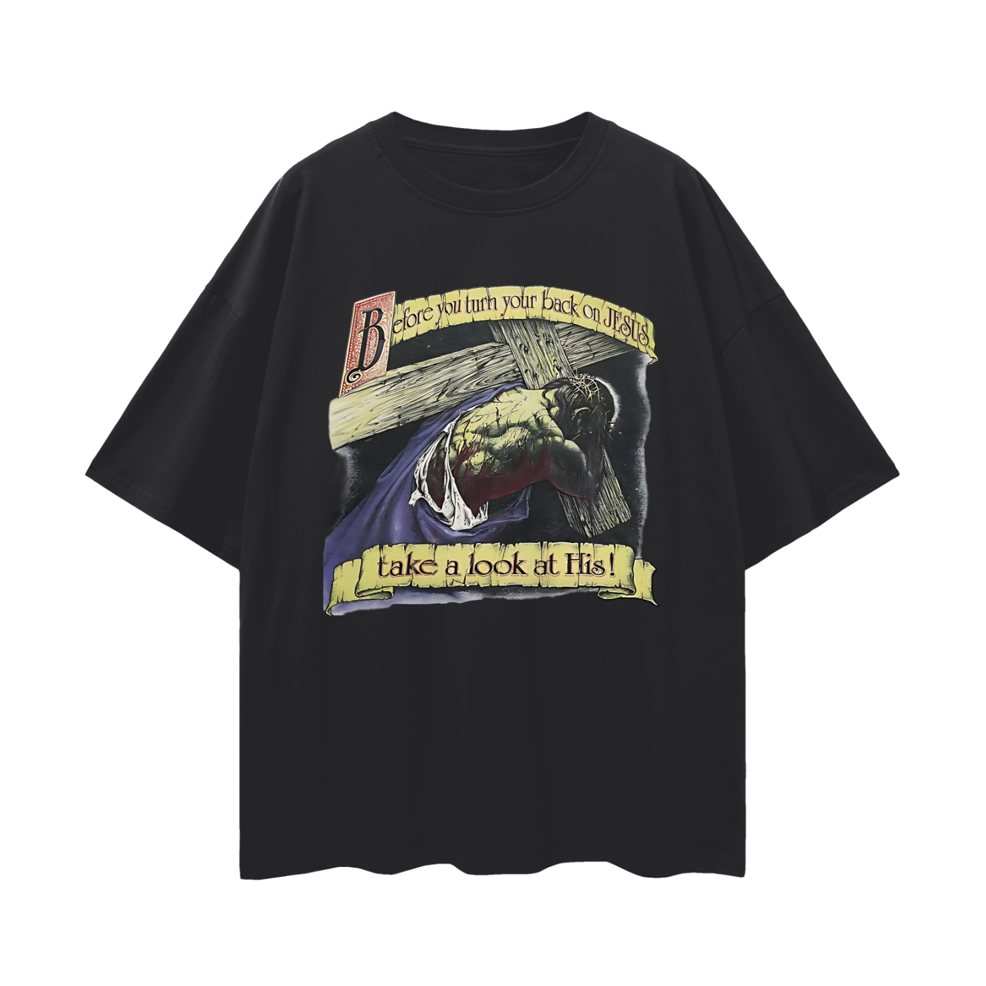 Religious Jesus Vintage Like Graphic Oversized T Shirt