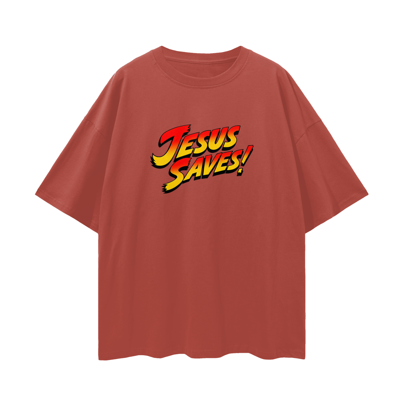 Religious Jesus Saves Street Fighter Like Graphic Oversized T Shirt