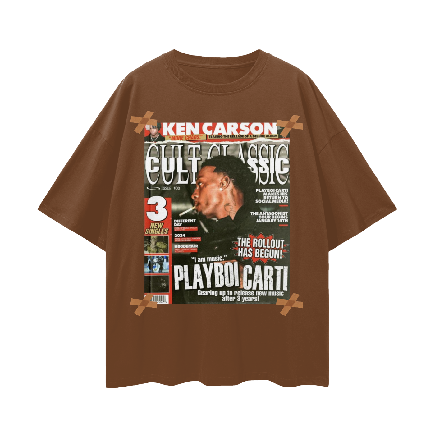 Playboi Carti x Ken Carson Magazine 90s Vintage Like Graphic Oversized T Shirt