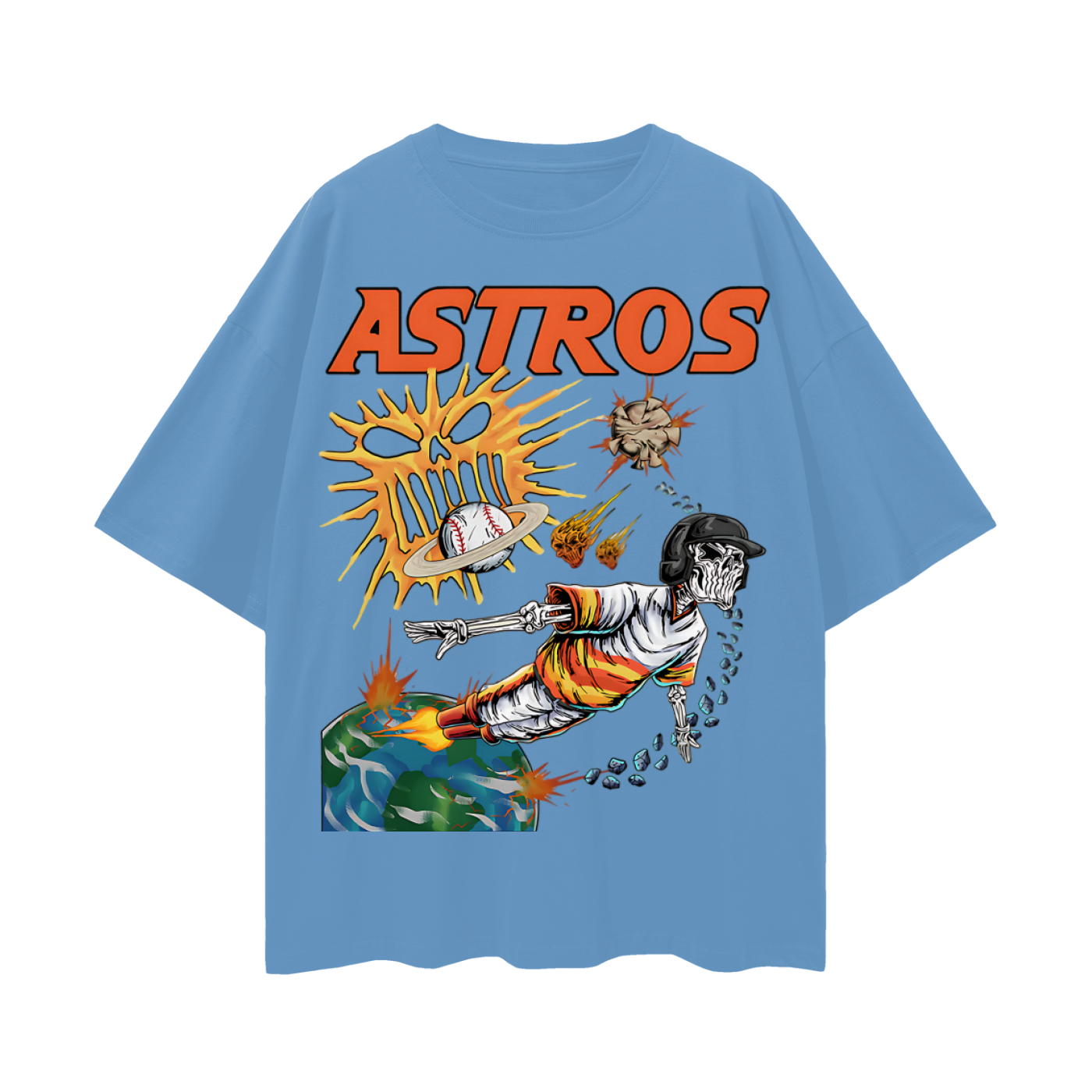 Houston Astros Skeleton Baseball MLB Graphic Oversized T Shirt