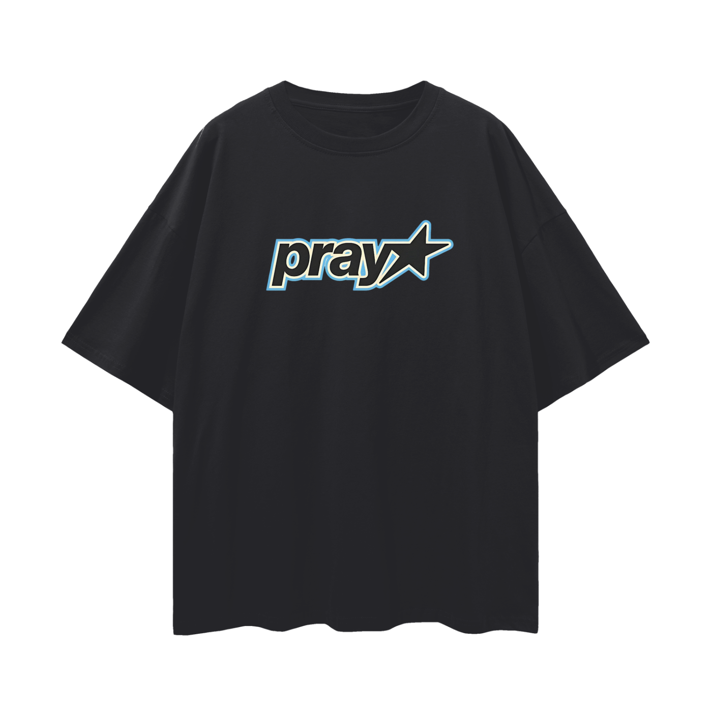 Religious Pray With Star Graphic Oversized T Shirt