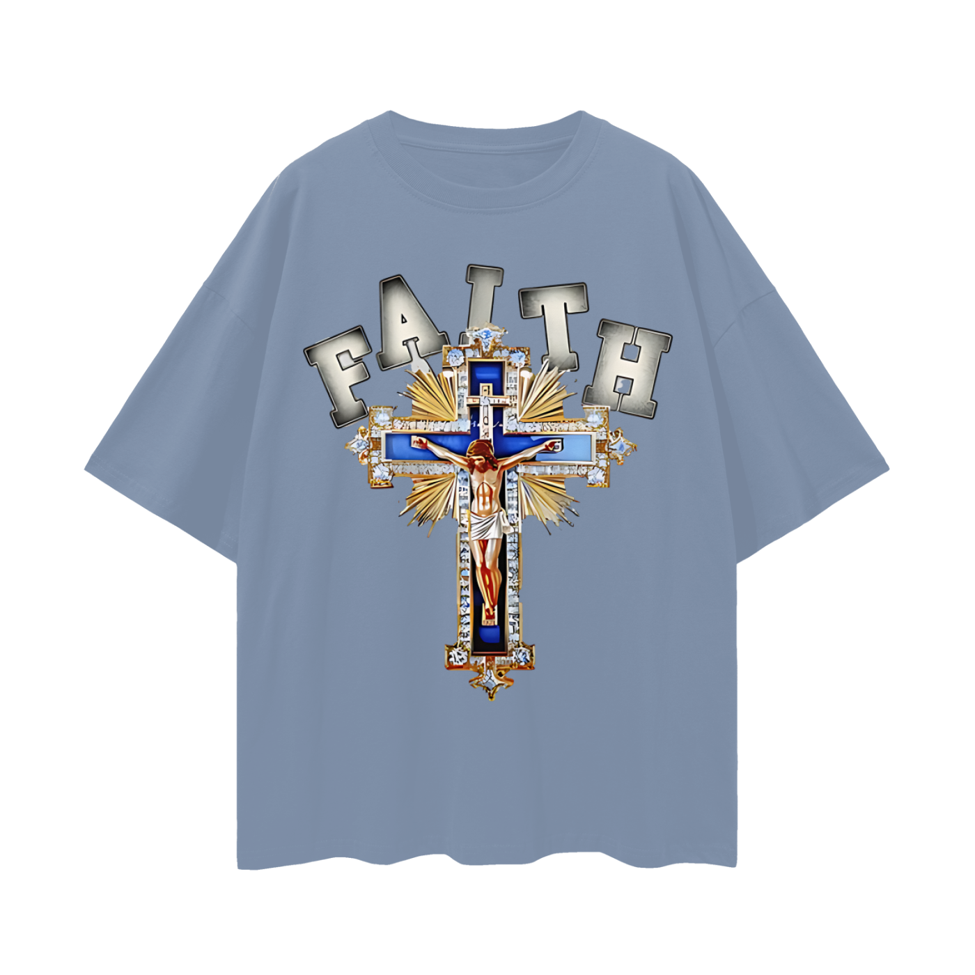 Religious Jesus Faith Cross Y2K Vintage Like Graphic Oversized T Shirt