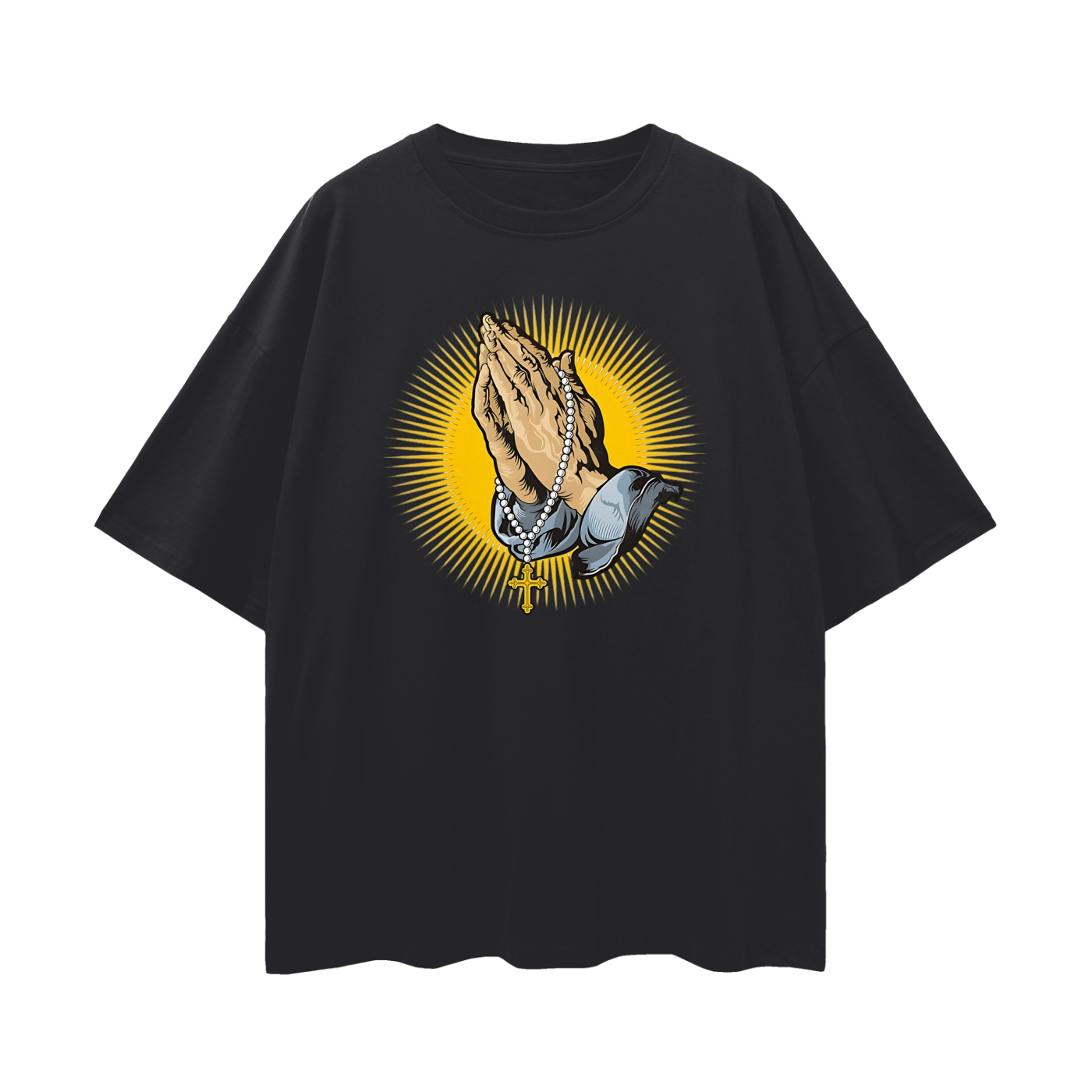 Praying Hands With Rosary Religious Oversized T Shirt