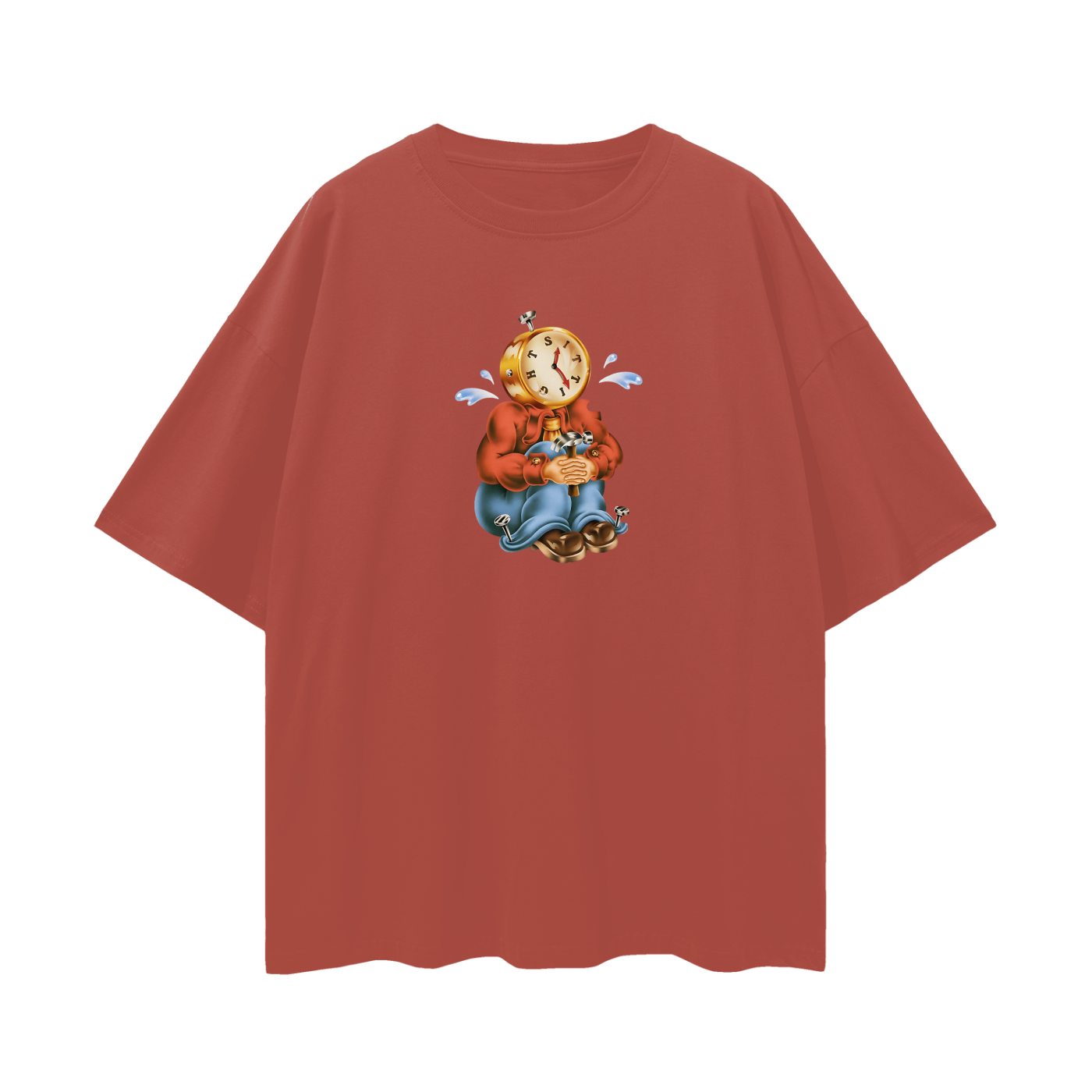 Sitting Clock Man Like 90s Y2K Vintage Like Graphic Oversized T Shirt